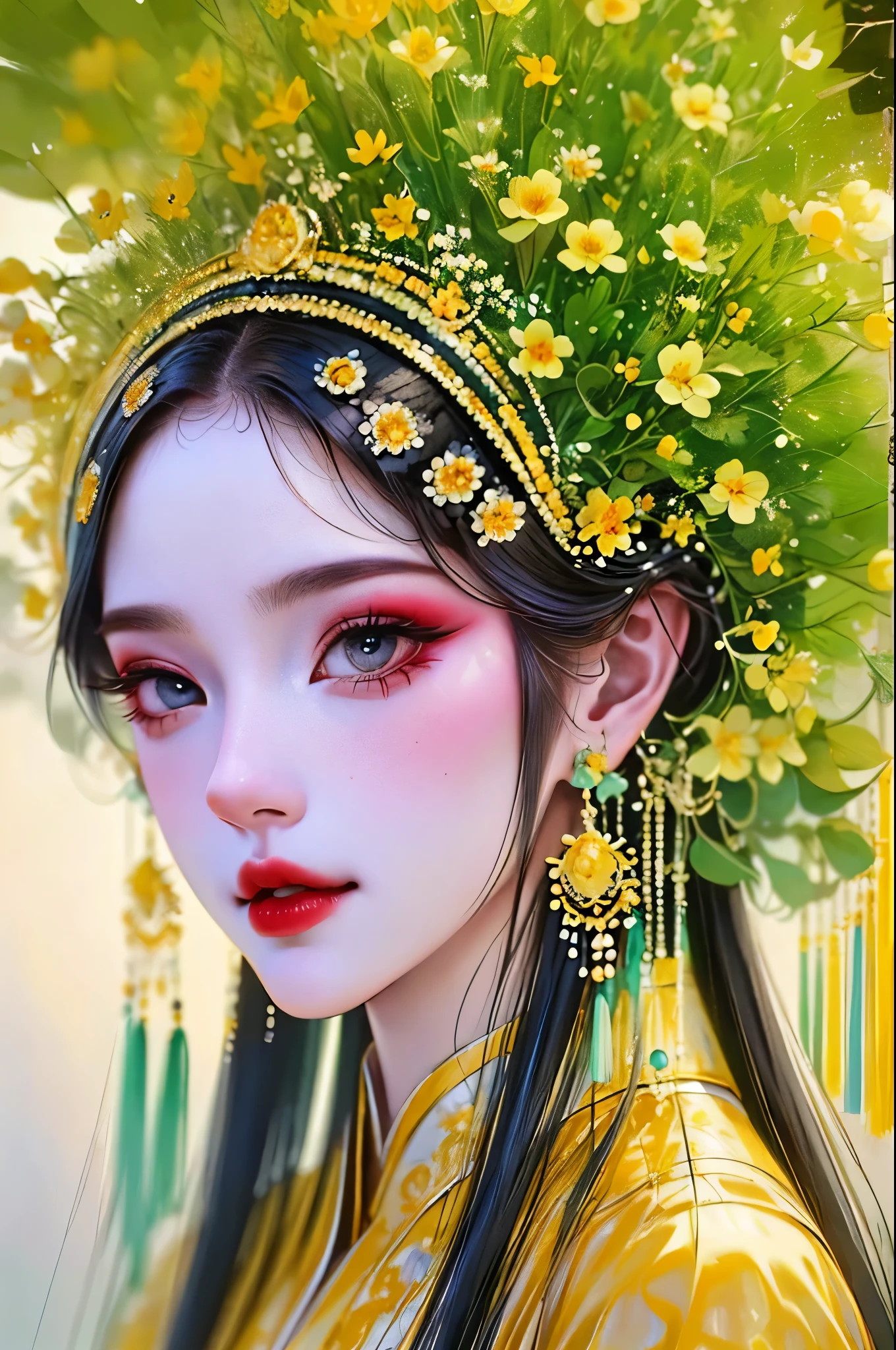(best quality,4k,8k,highres,masterpiece:1.2),ultra-detailed,(realistic,photorealistic,photo-realistic:1.37),exquisite facial features,fair and delicate skin,cool temperament,detailed eyes,detailed lips,extremely detailed face and eyes,long eyelashes,black hair styled in a bun,a golden coat on the head,Chinese Song Dynasty attire,bright red wedding dress flowing in the wind,sunlight,clear and defined face, vibrant colors, simple background elements