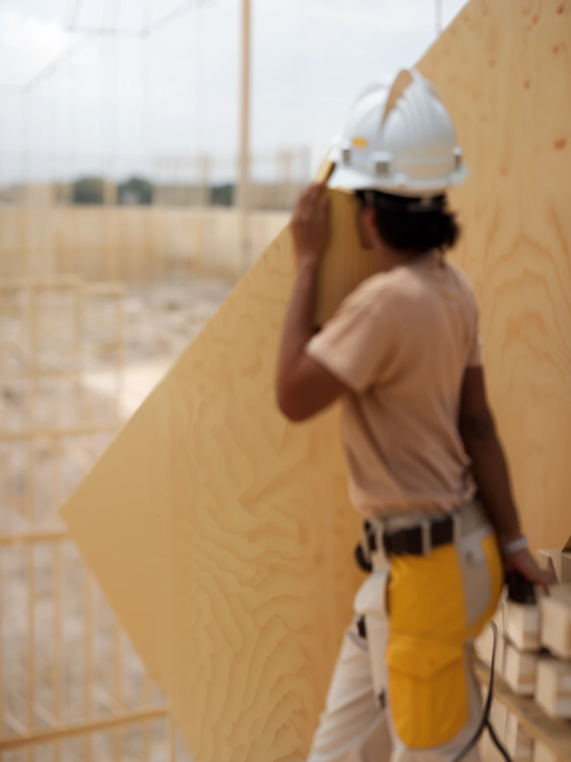 arafed construction worker carrying plywood board on a construction site, Trabajando duro, foto - toma, Graphic illustration, carpintero, robusto, bloqueando el sol, Salacot, foto de tendencia, Foto del documento, jaqueline e, mujer, Tiffany Dover, construction, The walls are made of dry wall, 2 0 2 2 foto, Lisa Cristina, Fondo, Miranda Meeks