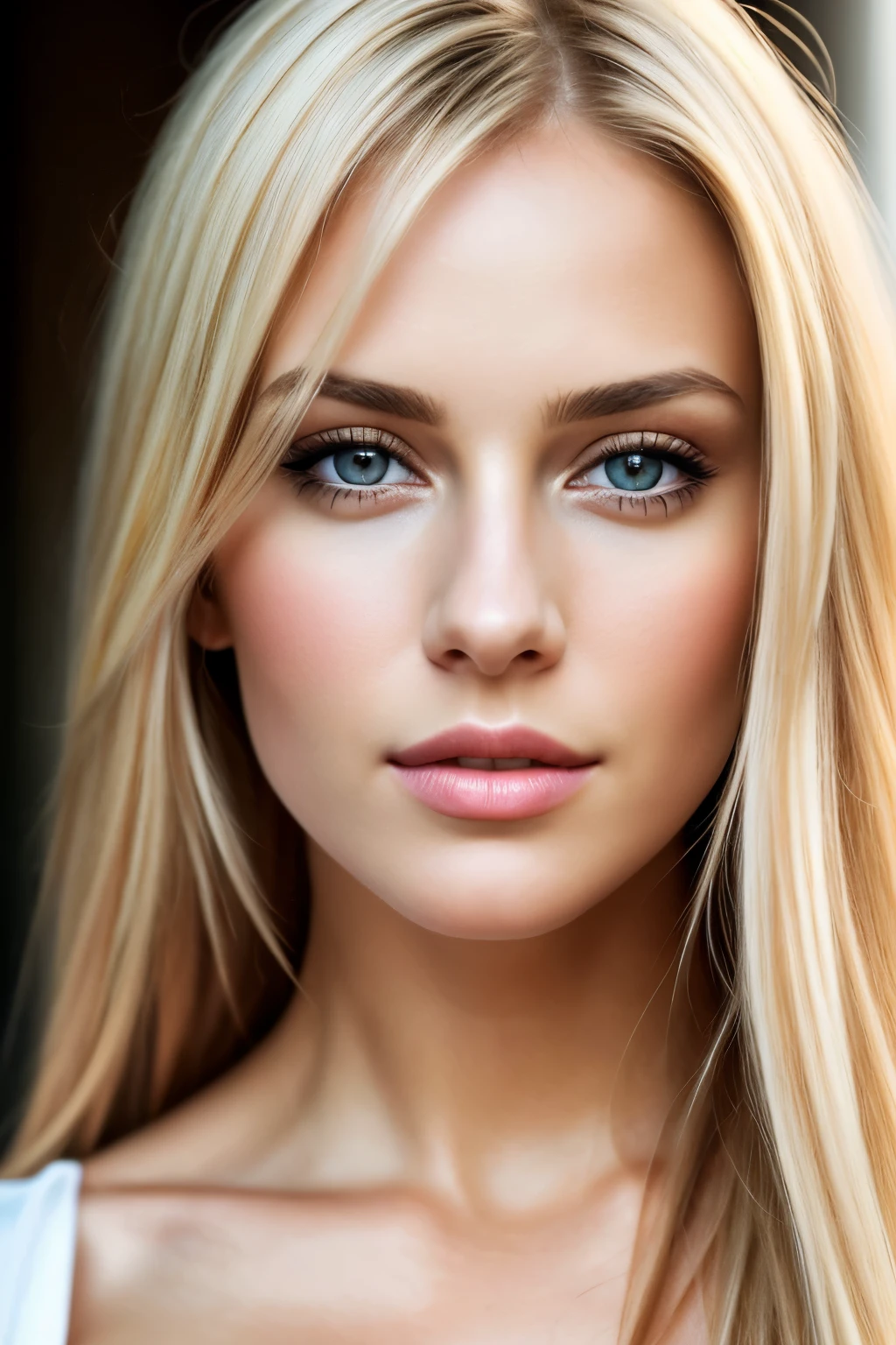 color photo, close-up, ((realistic photo of a beautiful girl)), (milalc), light, ((radiant skin)), looking_at_viewer, (toned body:1.0), ((medium chest)), loose blonde hair, ultra textured skin, detailed illustration, masterpiece, high quality, realistic, very detailed face, face looks directly into the camera, full face