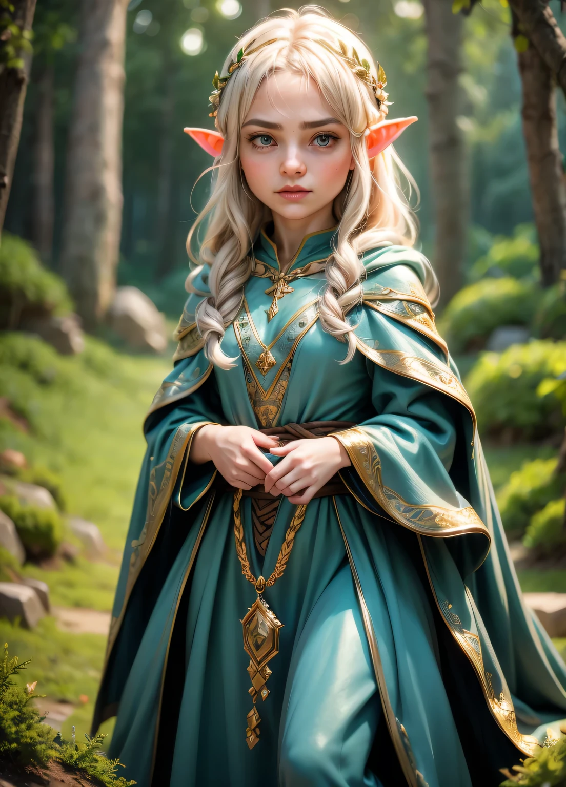 (detailed face, detailed eyes, clear skin, clear eyes), lotr, fantasy, elf, female, full body, looking at viewer, portrait, photography, detailed skin, realistic, photo-realistic, 8k, highly detailed, full length frame, High detail RAW color art, piercing, diffused soft lighting, shallow depth of field, sharp focus, hyperrealism, cinematic lighting