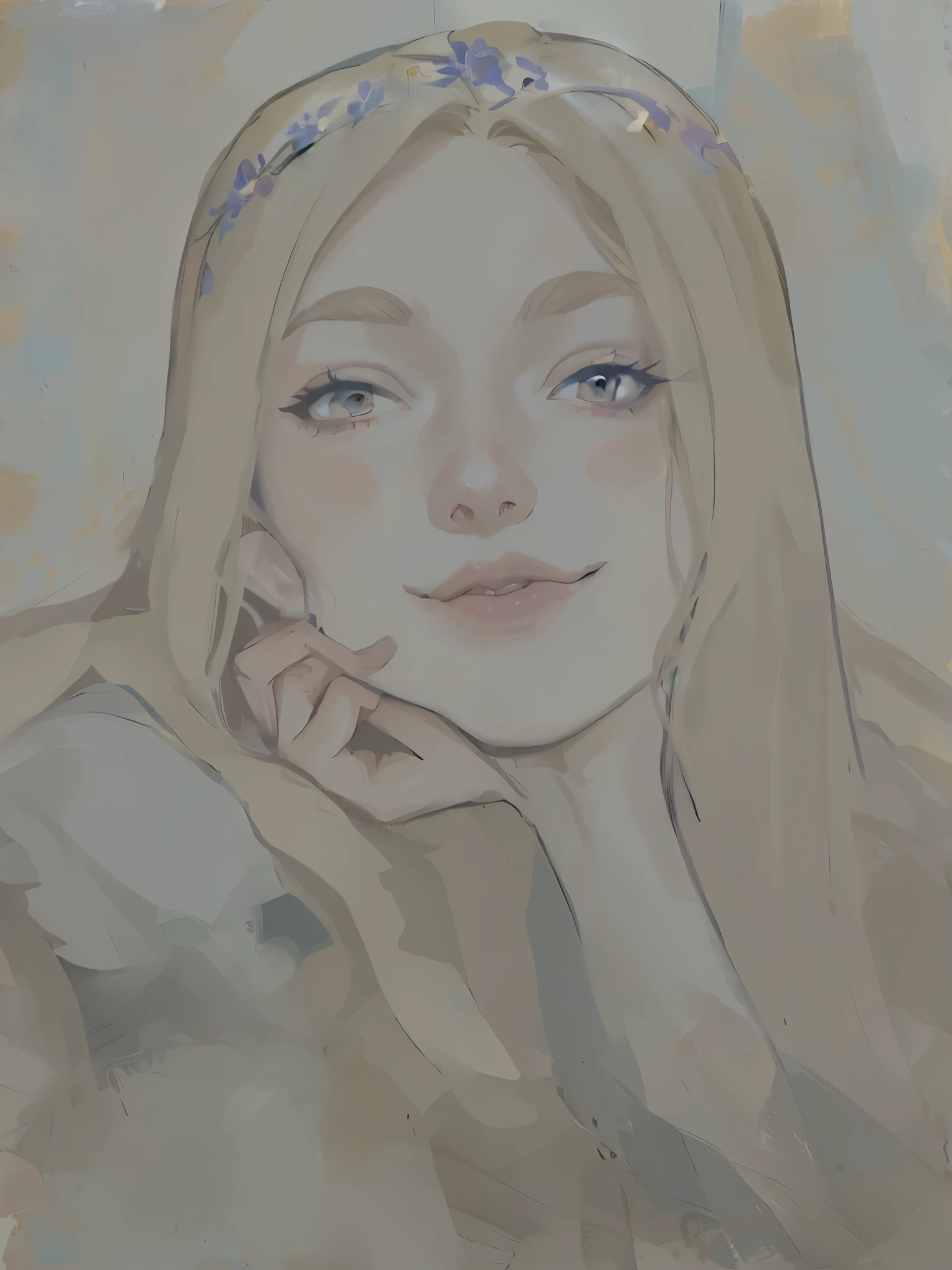 pintura de uma mulher de cabelos escuros, woman resting her face on a hand, painted in anime painter studio, pintura digital suave, obras de arte no estilo de guweiz, no estilo de Anna Dittmann, anna dittmann alberto vargas, no art style by bowater, pintura digital, Phil Noto e James Jean, pintura digital 4k