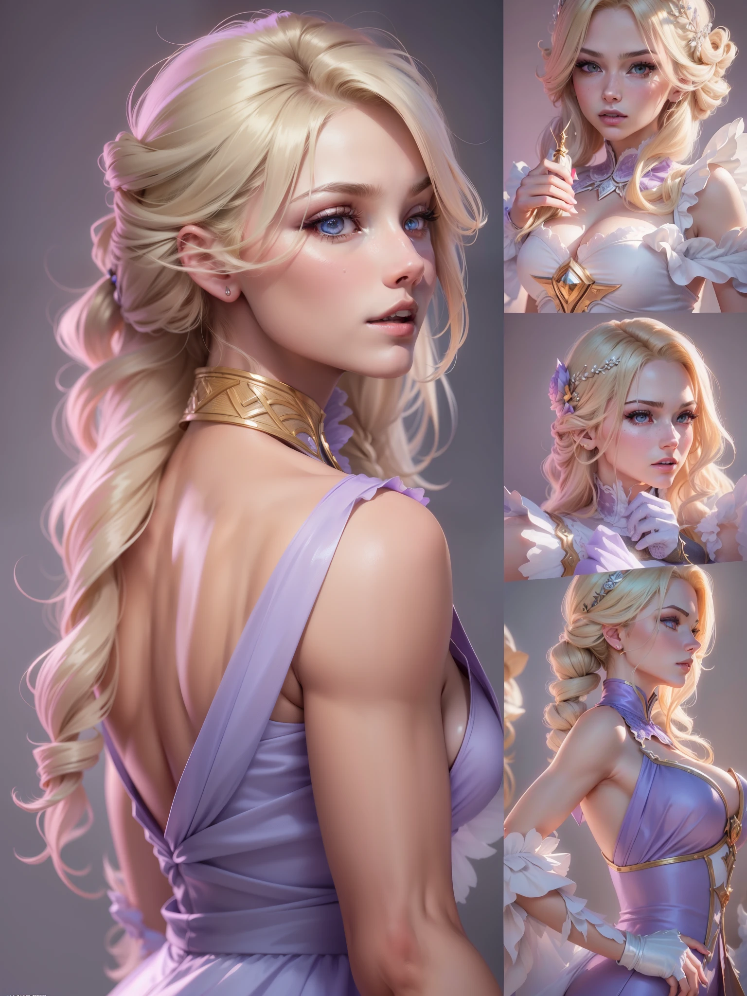 long blond hair woman in purple dress, elegant glamorous cosplay, glamorous cosplay, money, blonde hair princess, money as a super villain, gorgeous cosplay, alexa grace, Epic battle fantasy Natalie, blonde hair with pigtails, Anna Nikonova、Also known as New Milky, Samira from League of Legends,be familiar with,realistic, be familiar with, skin texture, hyper be familiar with, realistic skin texture, armature, highest quality, 超High resolution, (写真realistic:1.4),, High resolution, be familiar with, {{{{{{{(masterpiece, .CGI:1.4),(8k raw photo, best quality, masterpiece:1.2) super detailed official art,photorealistic:1.37, (outstanding, professional),masterpiece,best quality,ultra detailed,highres,high-resolution,4k,4kportrait,8k,8kportrait,unity8kwallpaper,extremely detailed CG,realistic,RAW photo,real person,portrait photography,photorealistic,shiny skin,detailed skin,(((dynamic angle full body
and dynamic angle wide shot
and dynamic angle close-up
and dynamic angle upper body
and dynamic angle from above
and dynamic angle from behind
and dynamic angle from below
))),{{{{supermodel }}}},{{{{Photorealistic:1.4}}}}, beautiful detailed, highly detailed eyes and face, beautiful detailed eyes, ridiculous, incredibly ridiculous, super detailed, high resolution, highly detailed, top quality, masterpiece, illustration, highly detailed, CG, unified, 8k wallpaper, amazing, fine detail, masterpiece, top quality, highly detailed CG unified 8k wallpaper, face light, movie lighting,surrealistic female portrait, magic lights, 32K resolution, action poses, realistic photography, dynamic lighting, art station, volume lighting, highly detailed face, awarded,