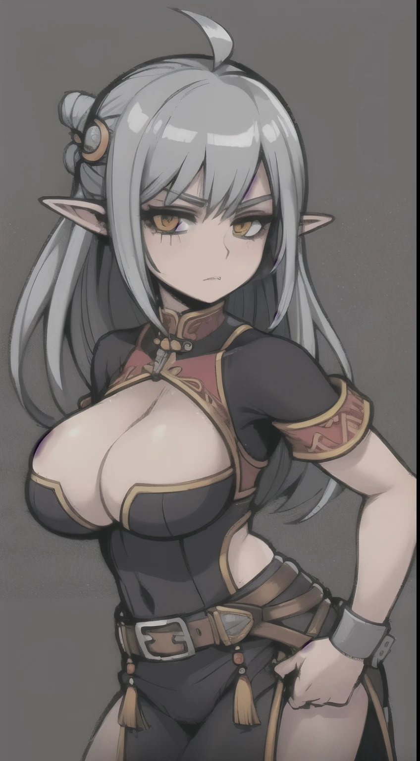 (dark elf girl), (huge breasts:1.2), (slave clothing:1.2)