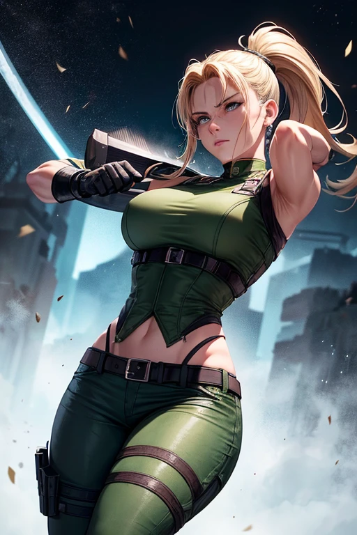 Sonya Blade is an iconic character from the Mortal Kombat video game series, conhecida por sua bravura, exceptional martial skills and determination to face evil. Here is a speculative description of Sonya Blade's physical and personal characteristics:
Physical appearance: Sonya is portrayed as an athletic and strong woman, with a physical appearance that reflects their proficiency in combat. She has short or medium blonde hair, usually tied up in a ponytail or practical style that allows freedom of movement during battle. Your eyes are often blue or green, expressing determination and intensity.
Facial Features: Sonya has defined facial features, with high cheekbones and a firm chin. Your face often displays a serious, focused expression, but she can also show a confident smile in the face of the challenges she faces.
Estilo de Vestimenta: Sonya geralmente veste um traje de combate militar, composed of black or green pants, Sturdy boots and a top that offers mobility and protection. She may wear military insignia or emblems on her uniform, indicating your affiliation with the United States Special Forces.
Armas e Equipamentos: Sonya is often depicted wielding her martial skills and a variety of weapons, como pistolas, granadas e facas de combate. She is skilled in the use of melee and ranged combat equipment., adapting to different combat situations efficiently.
Personalidade Determinada: Sonya is known for her fierce determination and her unwavering will to face any challenge that comes her way.. She's a natural leader, Able to make quick and strategic decisions even in the most adverse situations.
Lealdade e Dever: As a member of the United States Special Forces, Sonya is fiercely loyal to her country and her duty to protect Earth against interdimensional threats.. She is willing to make personal sacrifices to ensure safety