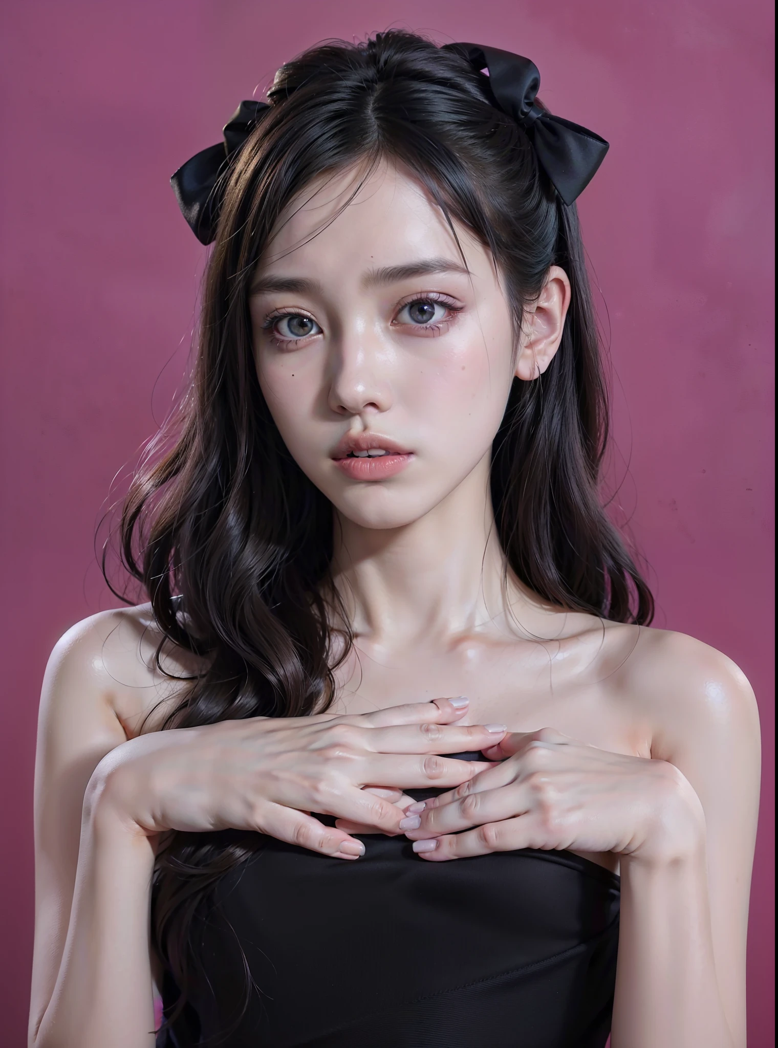 a close up of a woman with a black dress and a bow, kiko mizuhara, dilraba dilmurat, xintong chen, inspired by Yanjun Cheng, yanjun chengt, lee ji-eun, lee ji - eun, jiyun chae, xision wu, sha xi, jingna zhang, li zixin, gongbi