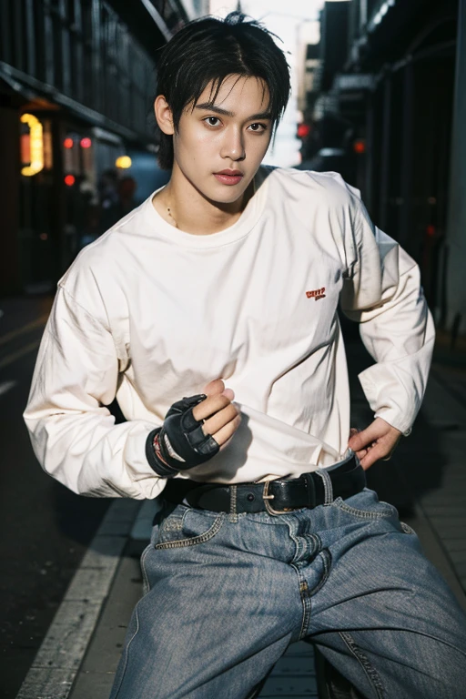 top-quality、​masterpiece、超A high resolution、(realisitic:1.4)、Detailed face、solo、１human male、Dark hair、glistning skin、dense skin、(asian human)、architectural、(absurderes、hight resolution、ultra-detailliert)、、1 male、Adults、(20-year-old man)、a handsome、tall muscular man、broad shoulder、extra very short hair、angular jaws、thick neck、thick eyebrow、extra very short hair、A dark-haired、fine eyes and detailed face、 Highly detailed CG Unity 8K wallpapers、intricate-detail、(Style Swirl Magic:0.7)、looking at the spectator、solo、(full body Esbian:0.6)、Detailed background、A detailed face、dynamicposes、、Urban background、dynamic compositions、 big muscle、、((((Crotch bulge))))、a handsome、 ((masutepiece:1.4, Best Quality)), ((masutepiece, Best Quality)), (photographrealistic:1.4)、(((Dressed as a firefighter)))、M-shaped legs, Pubic hair, Open legs, ,  Abs, ((Erection 1.2)), (Moccoli: 1.4), (Manly chest plate)), Sweating, (He is wet, Wet 1.2),, (Slipping thin underwear, Wet and beautiful 1.4)), Blood vessels in the arm、、Chinese Bishonen、firefighter、white glove、black cargo trousers、Orange jacket coat,natta、Fire scene、firefighter、Rescue Team、having clothes are worn、Baseball Cap, Cropped jacket,  Black Gloves, Belt bag, Cowboy Shot,Background of the accident