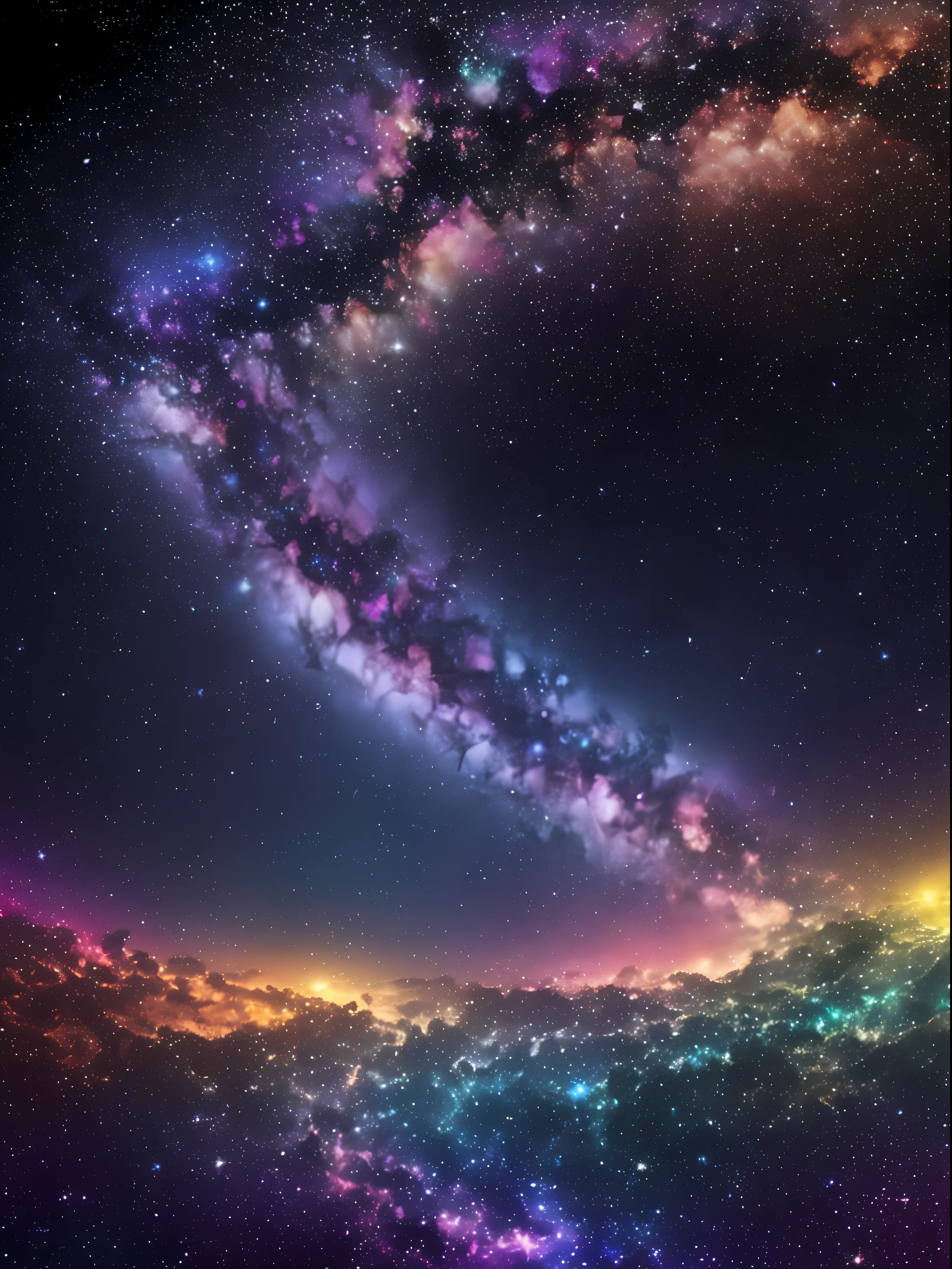 Black background, universe, multicolored starry river, starry sky looks like letter P, highest quality, 16K
