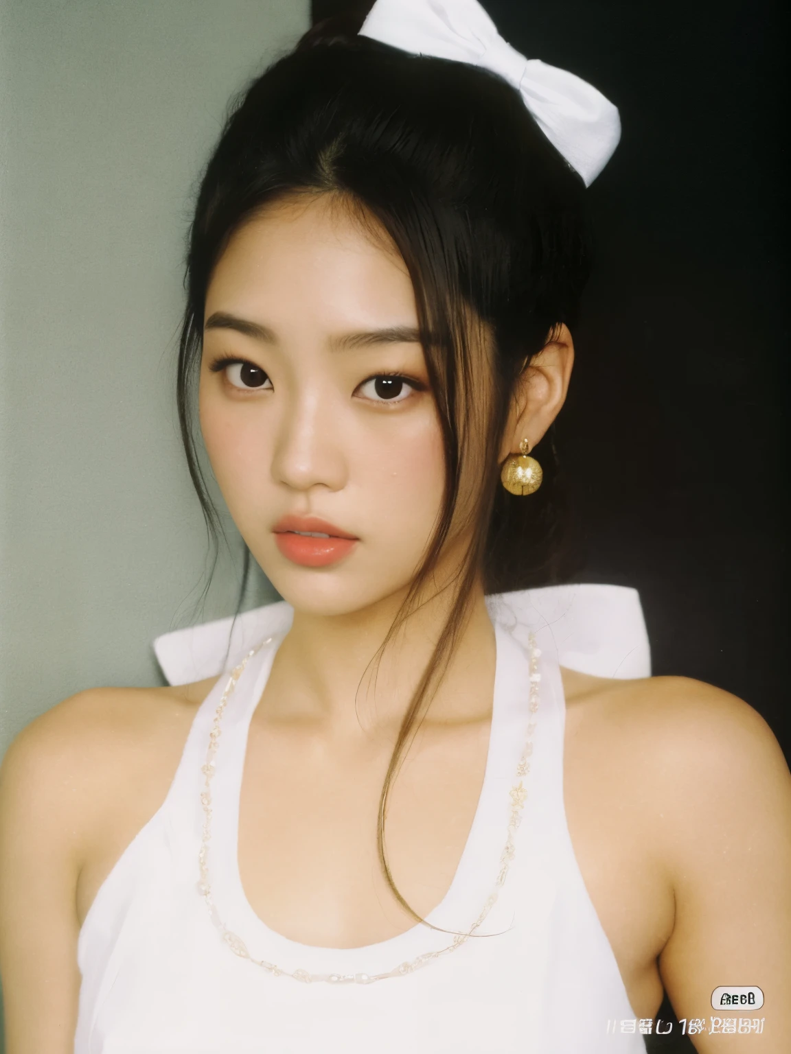 un primer plano de una mujer con un top blanco y un lazo, Jennie rosa negra, aoi ogata, kiko mizuhara, Suzuki Kiyoko, akiko takase, Gongbi, Lulu Chen, chiho ashima, japanese model, aya takano, heonhwa choe, yasumoto oka, wenfei ye, chiho, jennie blackpink 
