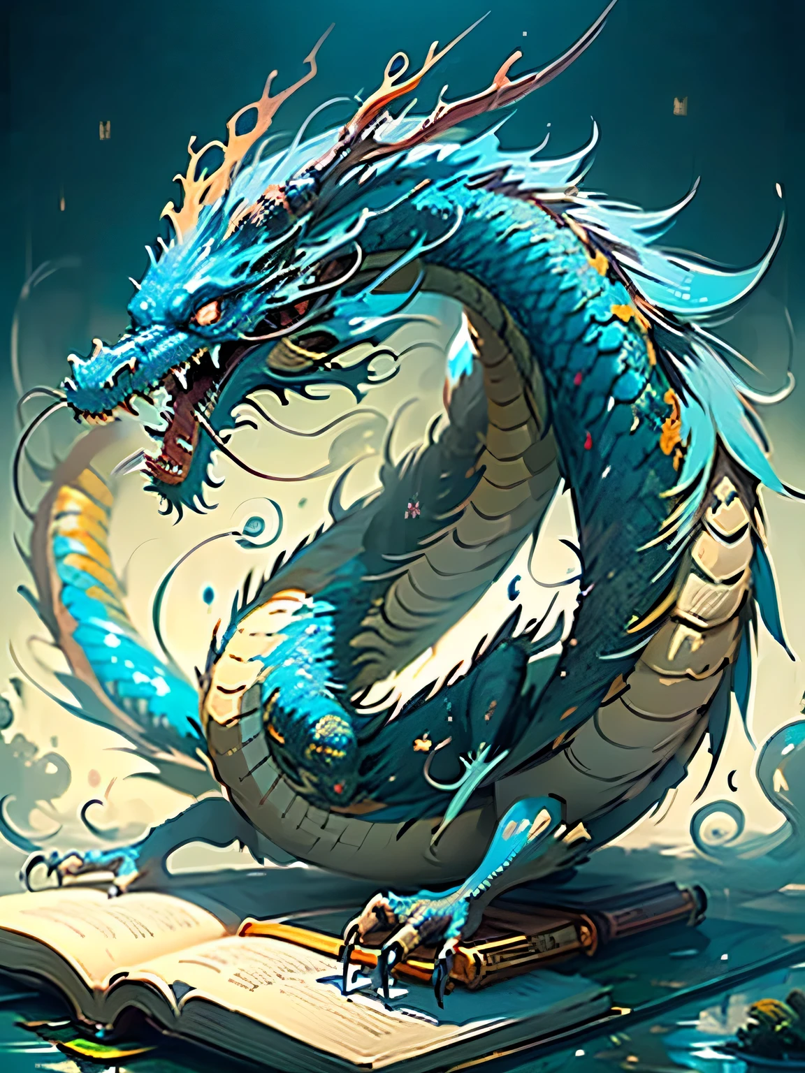 a melhor qualidade,Obra-prima mestre,super high resolution,sem humanos,Eastern Dragon,East Asian architecture,blue Dragon, esfera armilar, heavens,livre,boca aberta, dragon tongue, dentes, escamoso,sharp dentes,Angular,Bioluminescence,aperto,e essa,olhos luminosos,texturas realistaodelagem 3D ultra-refinada,como Tim Burton、Dale Chihuli、Xiaolongcheng、Cyril Rolando e outros escritores,Tal como pequeno. Giger's style paintings are equally magical。Shadows and lighting are interconnected,Produz resultados brilhantes。