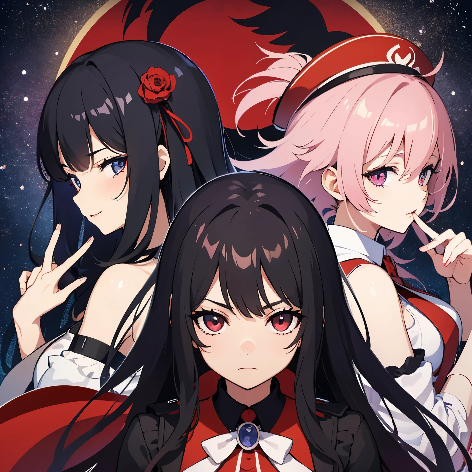 Jubia Lockser Yumeko Jabami et Raven sur la meme image et qui sont exactement pareil que dans leur univers