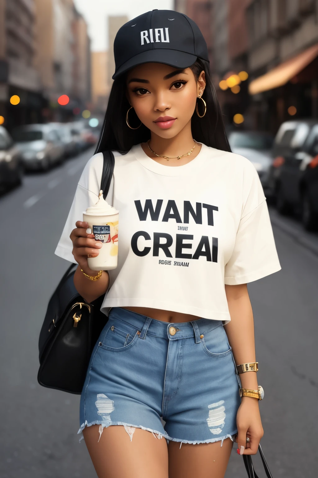 I want a girl with a rap type and a cream in her hand