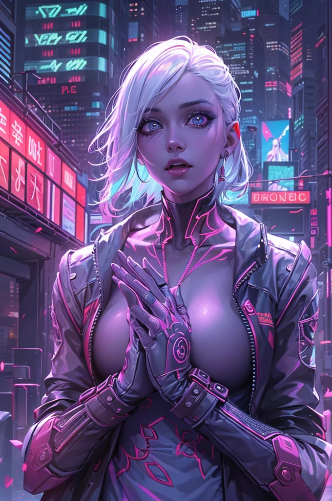 (Praying naked girl with white hair), (the body is thin and slender, tall), (standing at full height), (the girl has different eyes, one eye is blue, the other is green), (a girl against the backdrop of many skyscrapers in the cyberpunk style with neons ) (dark purple future theme), (4k HD resolution), (very good quality), (best quality), (detailed image), (top quality depth and sharpness) (bold colors and patterns), (girl praying) , (skyscrapers background) (glowing neon signs), (cyberpunk cityscape), (LED lights), (skin texture intricate details), (beautiful detailed face), (ultra detailed), (cinematic lighting), (anime illustration ) ( (ultra-detailed, masterpiece:1.2), (extremely detailed artwork), (best quality, high resolution), (Hyperrealistic:1.37)