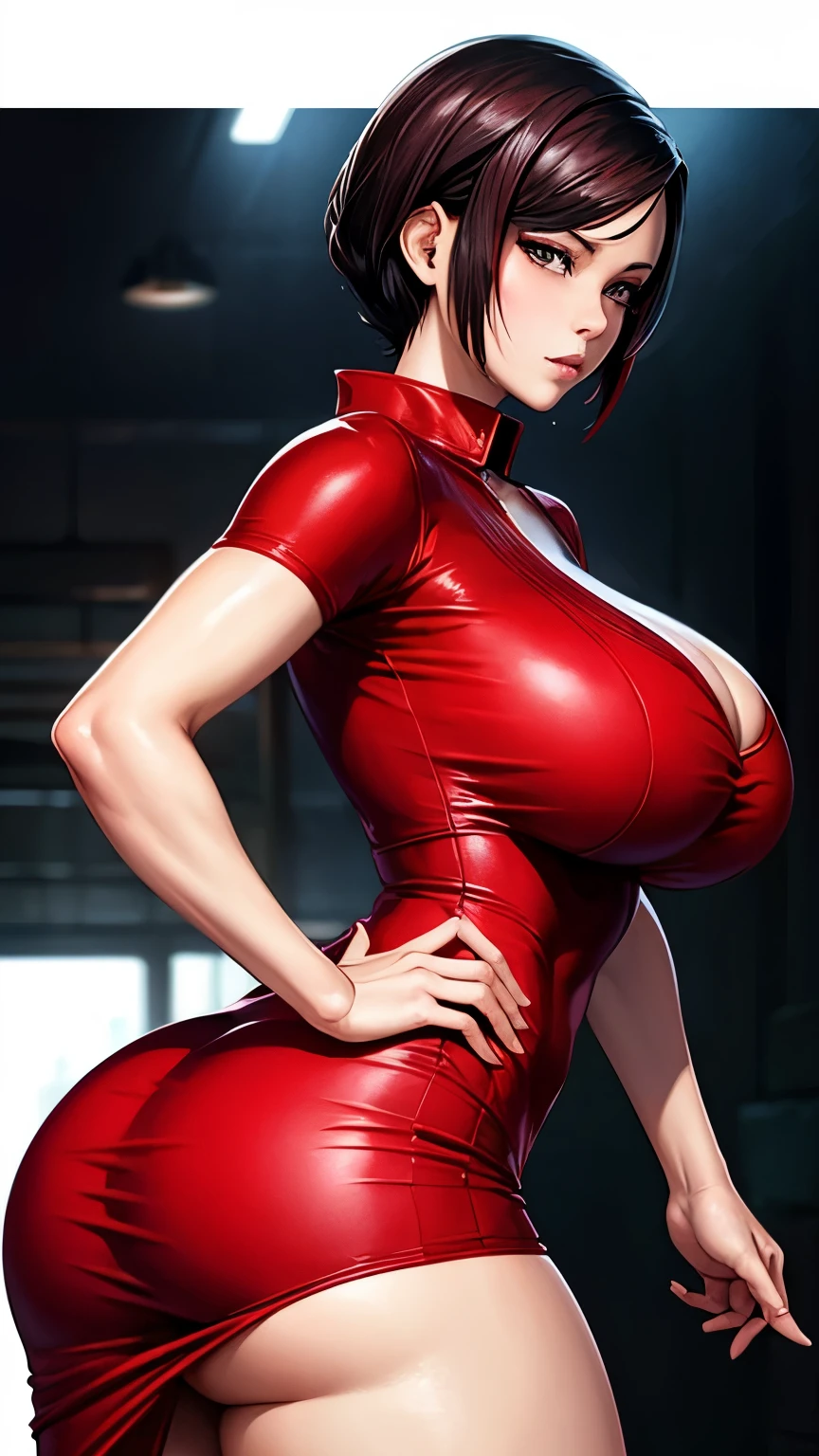 Ada wong from resident evil, big tits, big ass, thick long tight red dress, high heels