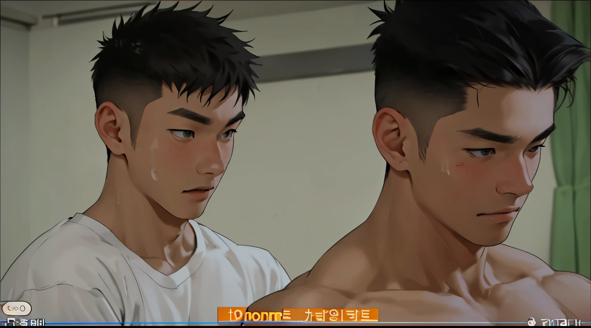 A closeup of two shirtless 17 year old  room, , featured movie scene, movie screencap, hombre surcoreano, captura,  real action, homosexuales, yaoi