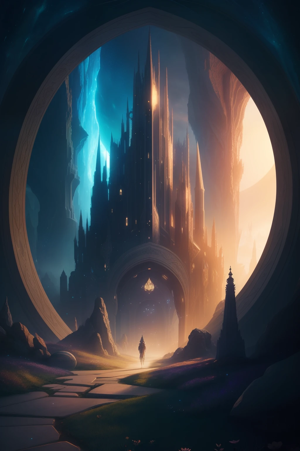 In this intricately crafted illustration by the skilled artist Skyrn99, we are invited to explore a secret realm situated deep inside the Earth's core. The enchanting atmosphere unveils a futuristic city and colossal spaceship floating against an ethereal, iridescent backdrop. The holographic shimmer adds a sense of whimsy and wonder, while the whimsical lighting lends a touch of magic to this surreal world.
The textures are soft yet highly detailed, with a look of otherworldly depth and dimension. The imaginative artwork offers an imaginative blend of the natural and the technological, as the ethereal glow emanating