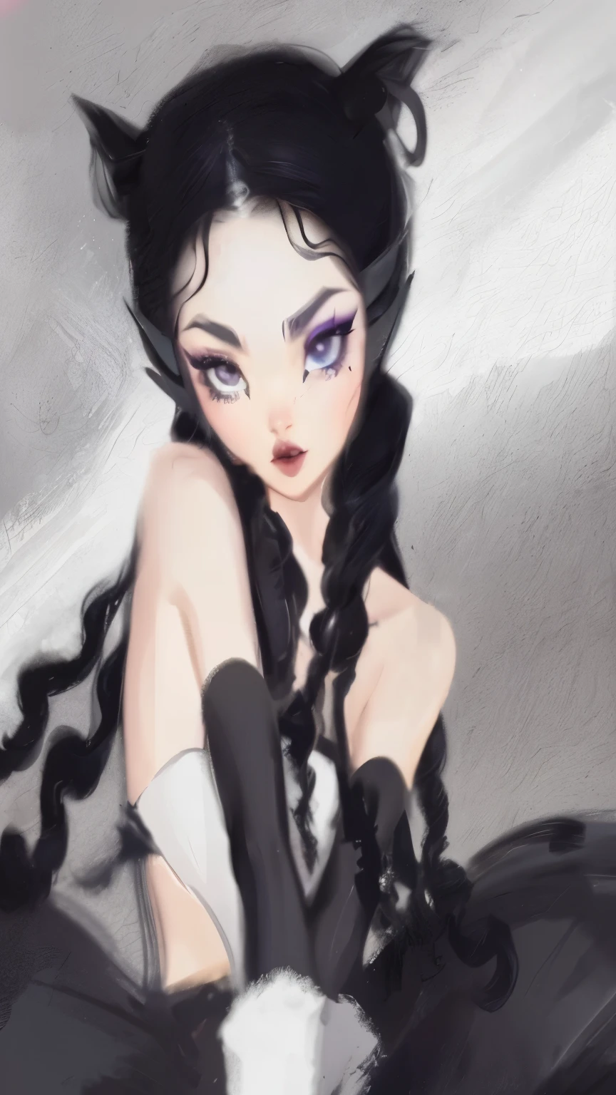 Drawing of a woman with long hair and black gloves, artwork in the style of Gouvice, Rossdraws 1. 0, digital anime illustration, rossdraws digital drawing, Rossdraws 2. 0, Wlop Ross Draws, Gouvice, Rossdraws 2. 5, Drawing in Anime Painter Studio, Inspired by wlop, Anime style digital art