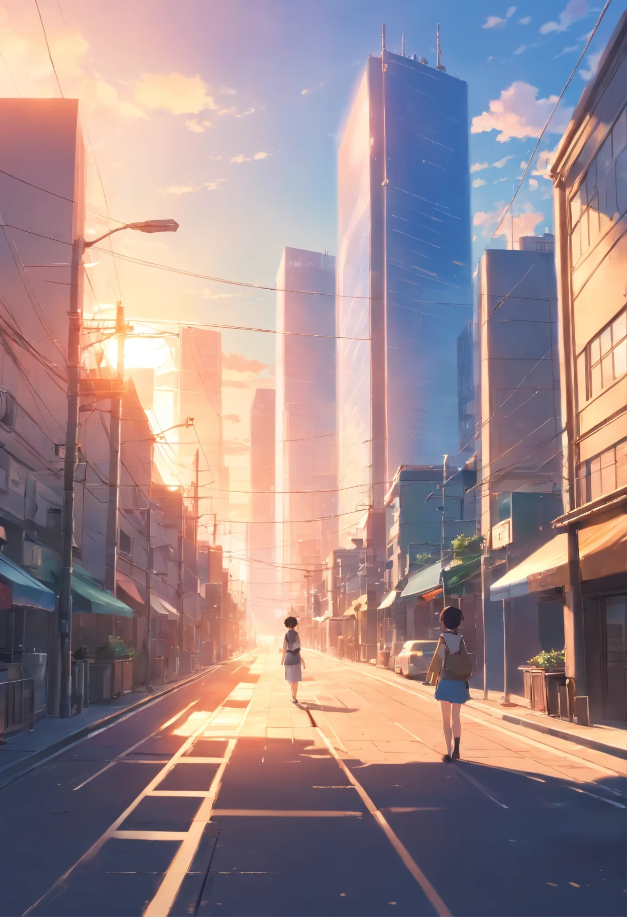 Only 1 part of it is exposed to the sun, Vast sky, Light shining on the city in the morning, glowing light, detailed structure, hyper-realistic, ultra resolution, 8k, realism, no one there