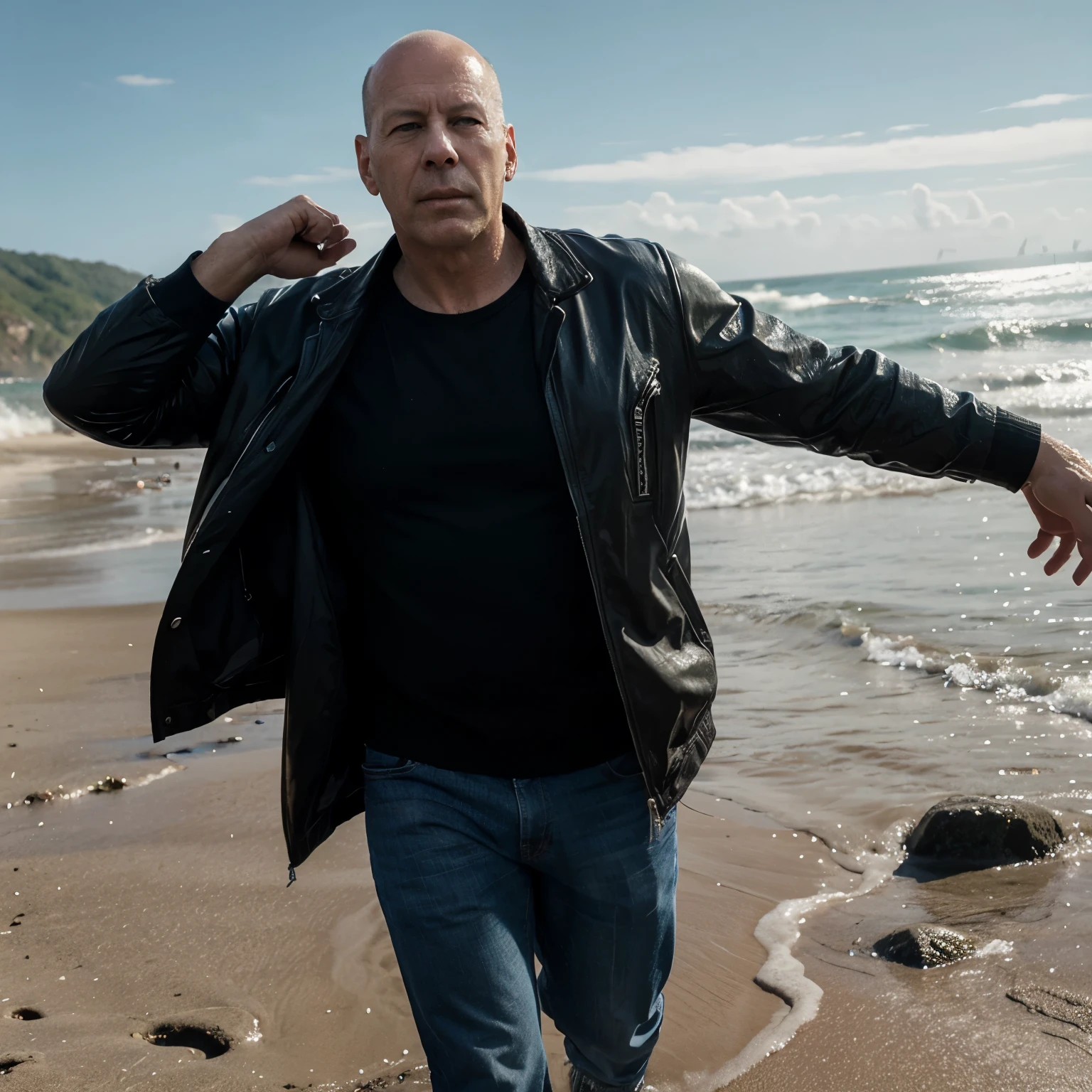 Bruce Willis en la playa