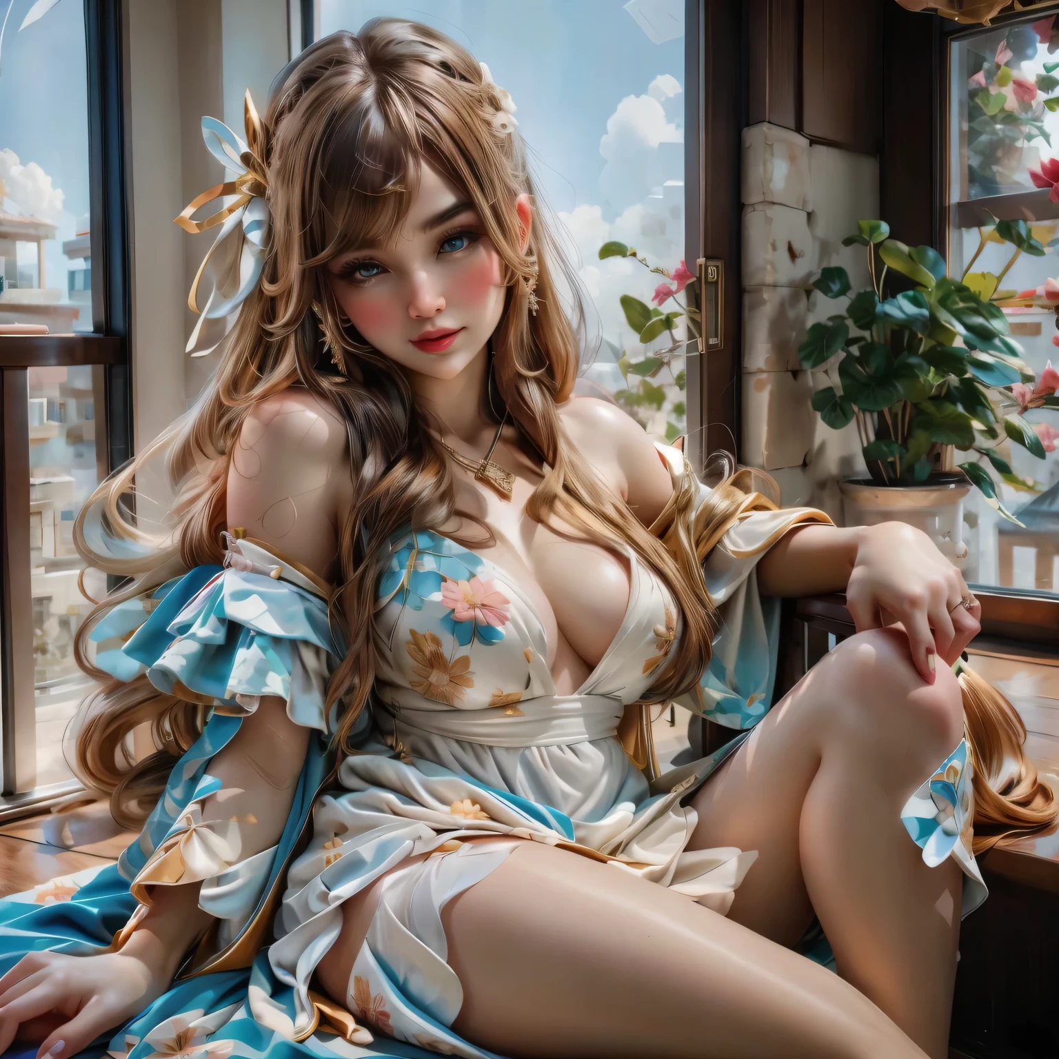 (bestquality:1.2),1girl,naked,leaning,spreadlegs,close-upface,sensual,feminine,sunlitgarden,dappledlighting,rays,softfocus,windblowinghair,beautifuldetailedeyes,beautifuldetailedlips,allovernaturalmakeup,longdarkhair,flowing,flowydress,floralprint,femininedress,gentlepastelcolors,gracefulpose,subtleemotion,serenity,serenescene,dreamlike,softbreezecarressing,peaceful,masterpiece:1.2