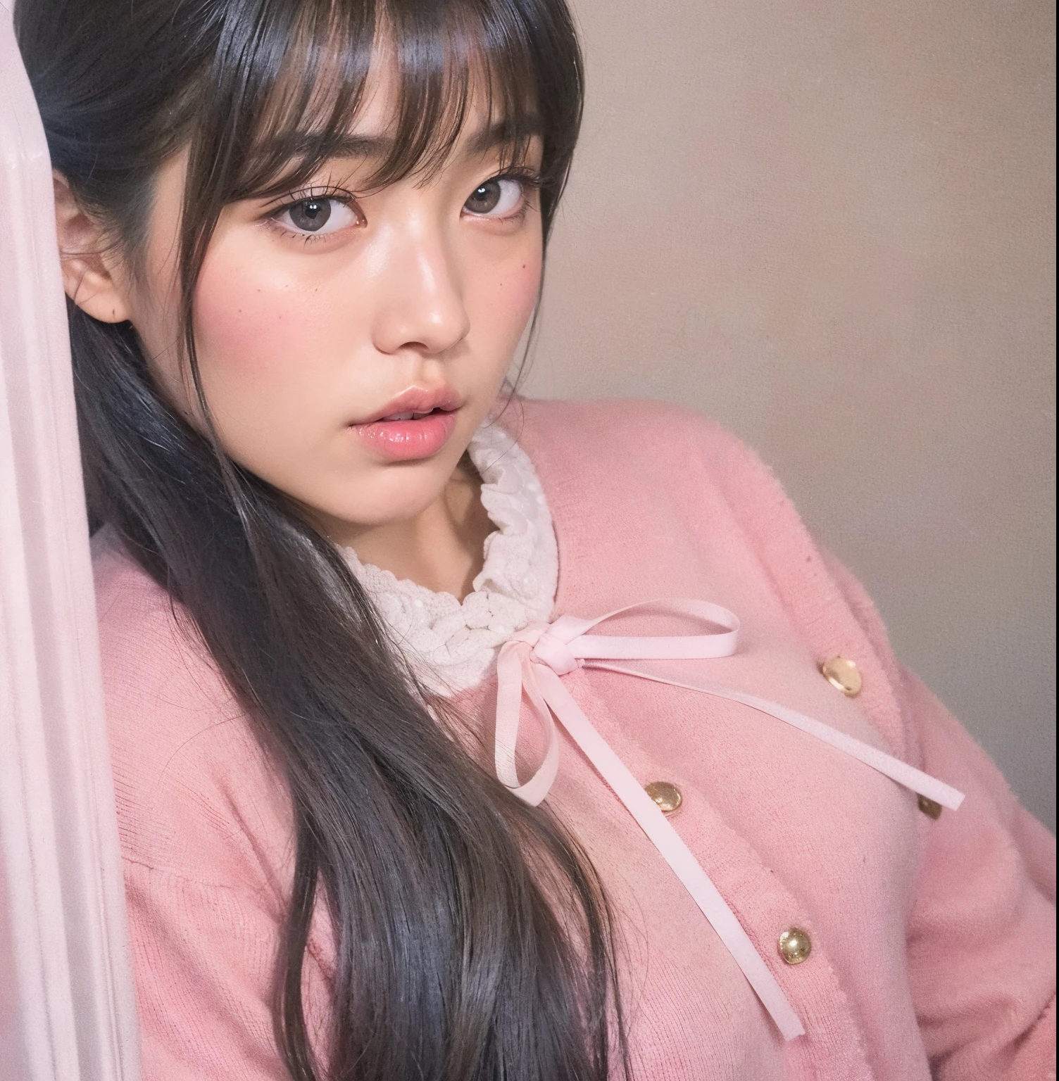 Araffe Asian woman with long hair wearing a pink jacket, Lalisa Manobal, bae suzy, ulzzang, Lalisa Manoban de Blackpink, portrait of jossi de blackpink, jinyoung shin, kim doyoung, con flequillo completo, con flequillo, sakimichan, jossi de blackpink, jaeyeon nam, she has black hair con flequillo, jennie blackpink