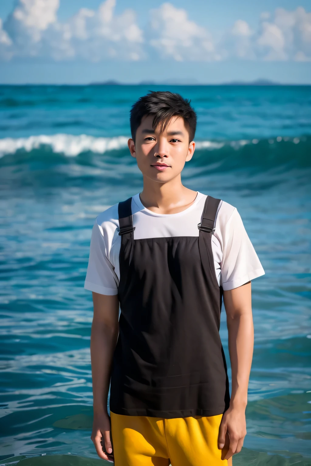 Realistic,Thai man, sea background