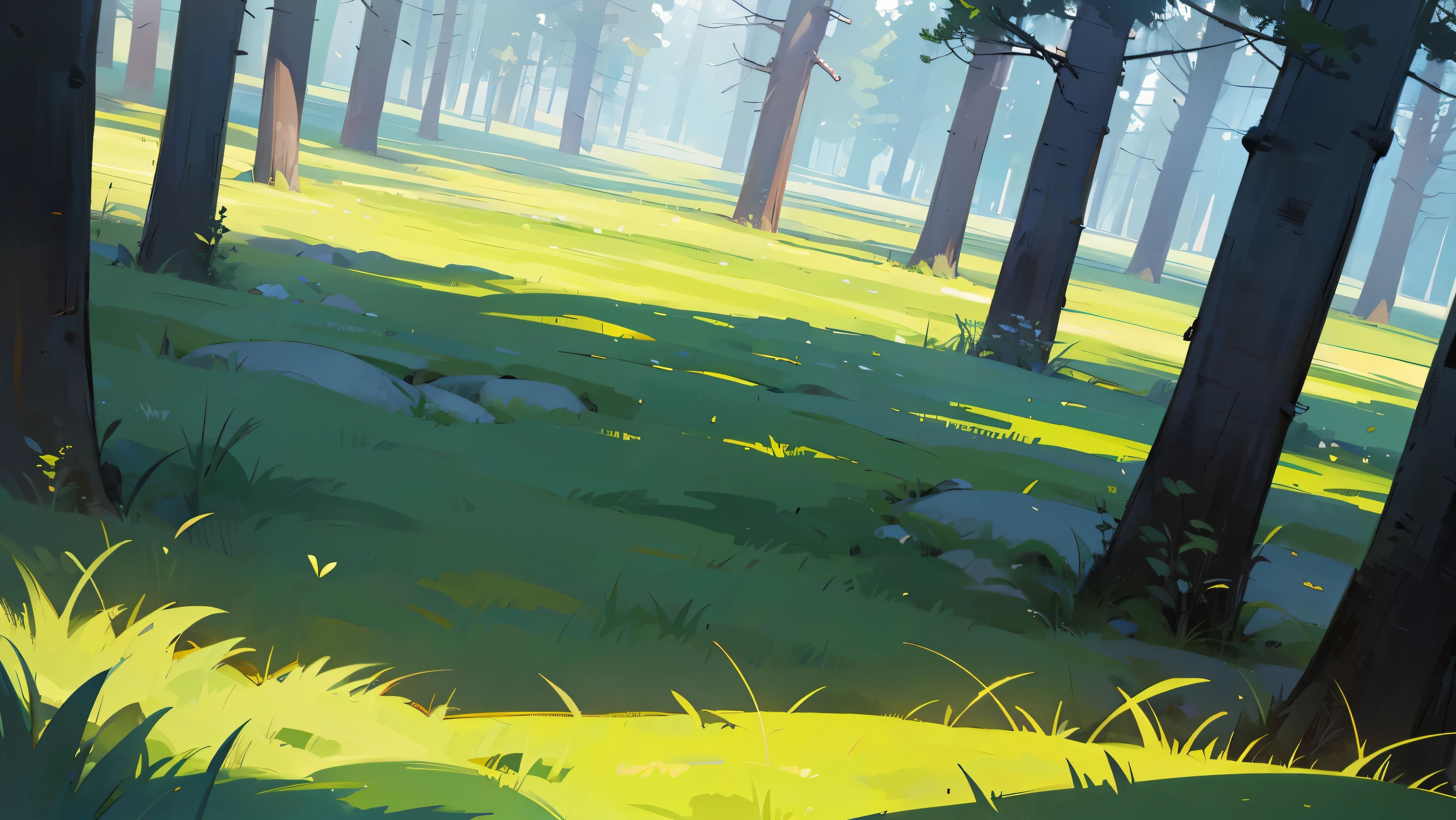 grass in the forest, Bird's-eye view, wide angle