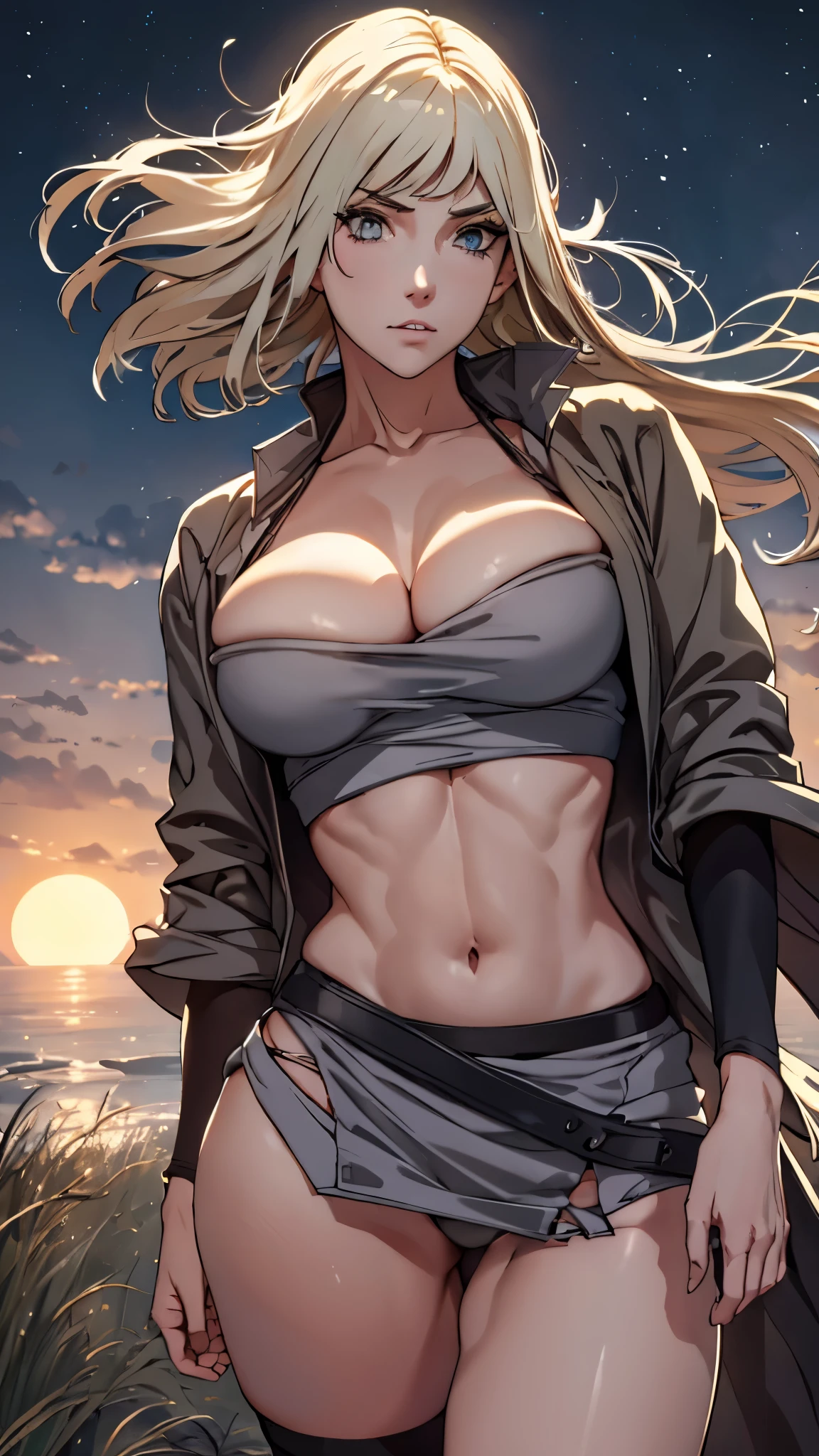 (best quality,4k,highres,masterpiece:1.2),vividly running girl model,moonlit field,heavily tattered clothes,70% of the body exposed,starlit sky,luminous moon,strong wind blowing,hair fluttering,portraits,landscape,sharp focus,bokeh,vibrant colors,dimly lit,emotional scene,dynamic pose,expressive face,soft moonlight and shadow,subtle highlights and shadows,romantic atmosphere,dreamy scenery.