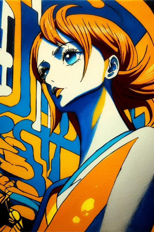 (obra-prima, 4k, ultra detalhado, foto delicada: 1.2), illustration,
 1girl, minimalism, nami from one piece, Eiichirō Oda style, colors should be vibrant and vivid, with a harmonious color palette. UPPER BODY, orange hair, crossed arms, fashion cloths, model
(fundo simples, fundo preto1.4), (cor azul e vernelho)
(Art Deco:1.4), (Detalhado:1.4),
(minimalismo:1.4),
(limpo:1.4),
(vetorial:1.4),
CCDDA Artstyle,