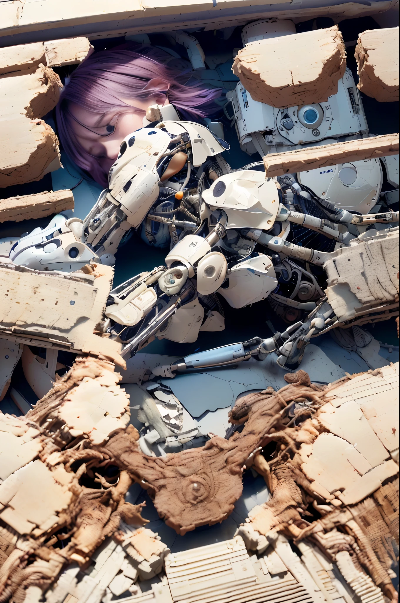 (girl without arms)、(back of arm:1.1)、dirtた亀裂+whole body、
picture、masterpiece、highest quality、nffsw、High resolution、realistic details、
40k、nffsw、High resolution、blurred background、From above、Surveillance camera、
No expression、dirt、
(fracture:1.2)、(((lying on the broken street:1.3)))、(((burning crack:1.2)))、(((disconnected:1.1)))、(close left eye:1.2)、(((The right eye is a machine eye:1.3))、(injury:1.1)、(seriously injured:1.1)、
cowboy shot、caustics、alone、mecha musume、mechanical parts、robot joint、Single mechanical honeykal arm、
、complex mechanical bodysuit、mech corset、full armor、purple short bob hair、(black armor)、hair between eyes、