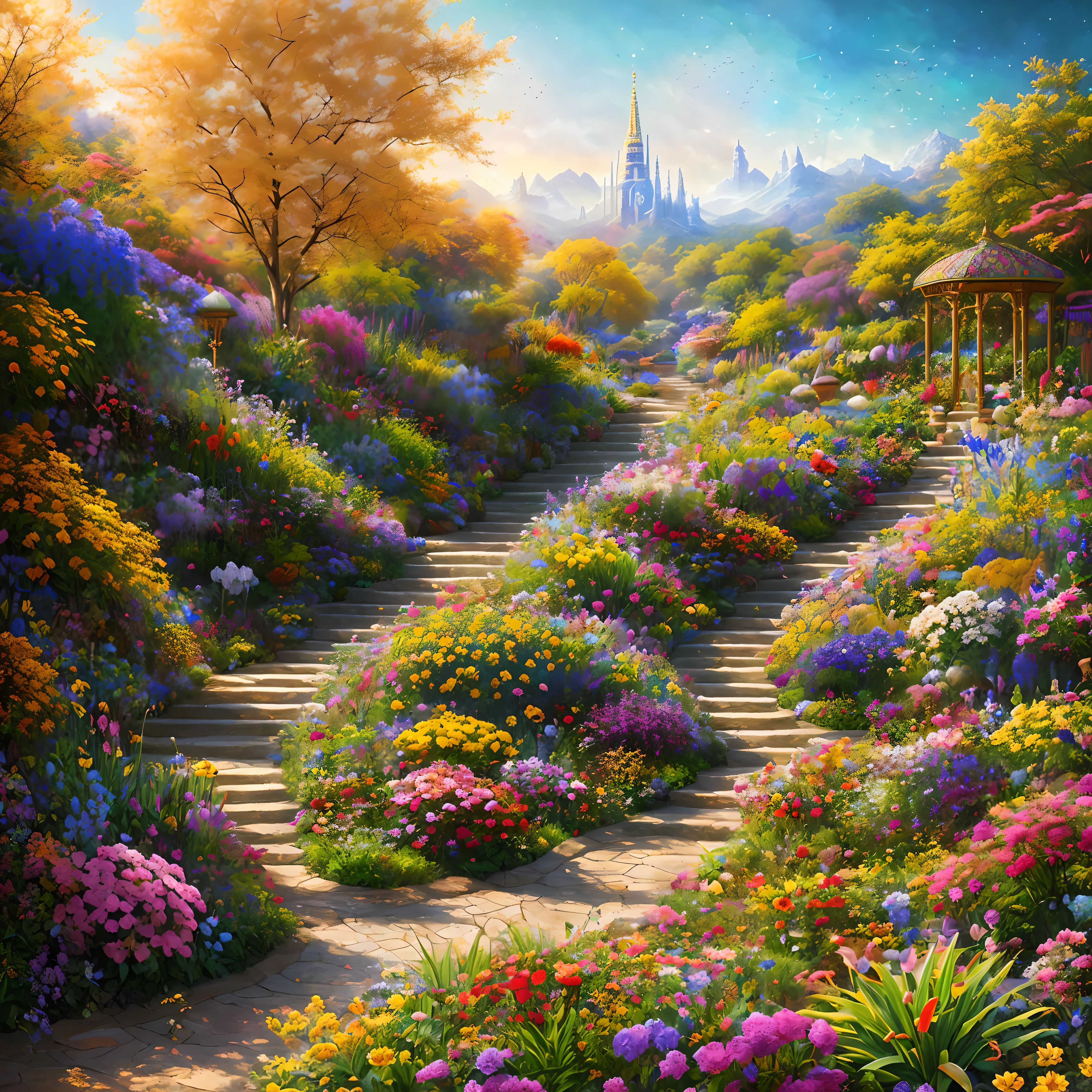 (Best quality,masterpeace),(hyperdetailed colourful),
A cosmic garden full of exotic flora and fauna
,Perfectcomposition, Best Exhibition, (Golden ratio:1.2)
, hdr, Dramatic,Cinematic lighting, trending on artstationh,trending on CGSociety, Professional oil painting,huge detail,