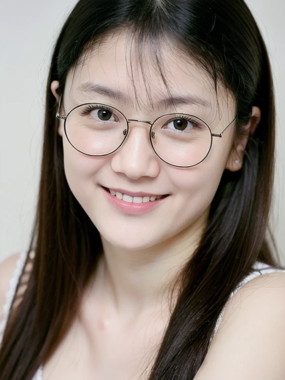 (realistic、masterpiece、Best Quality、8K、highres、high resolution:1.3)、1 glasses girl、Gigantic breasts、white bikini、looking at viewers、super fine face and eyes、long hair、 upper body、