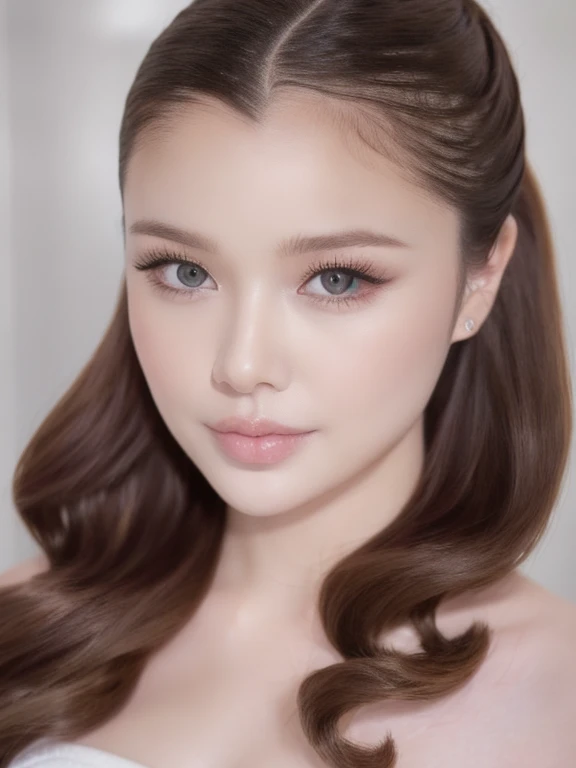 (realistic、masterpiece、Best Quality、8K、highres、high resolution:1.3)、1 girl、Huge breasts、white bikini、looking at viewers、super fine face and eyes、long hair、 upper body、