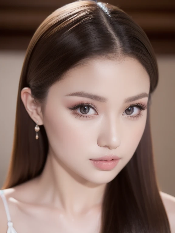 (realistic、masterpiece、Best Quality、8K、highres、high resolution:1.3)、1 girl、Huge breasts、white bikini、looking at viewers、super fine face and eyes、long hair、 upper body、