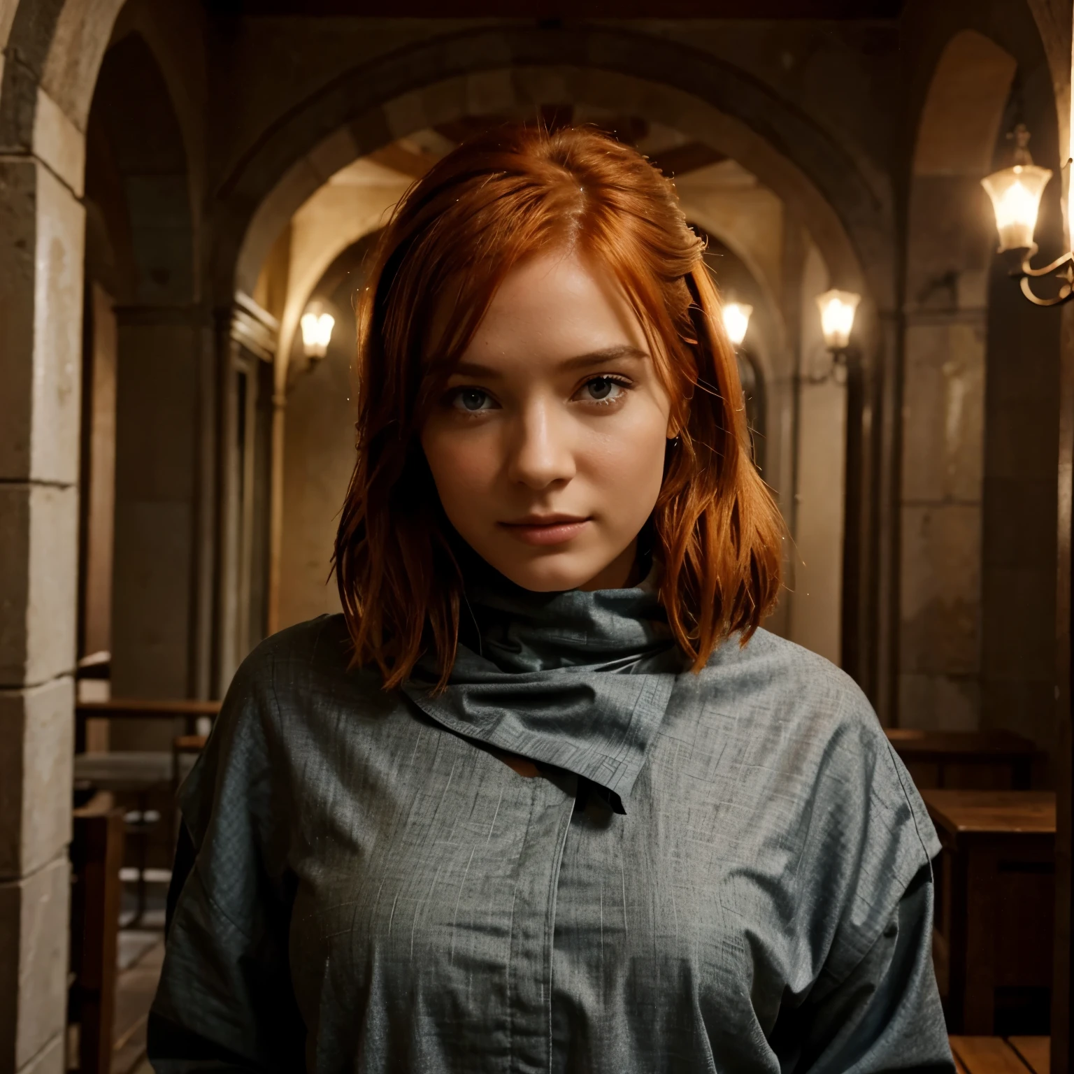 Une joli femme rousse aux cheveux longs sous la pluie