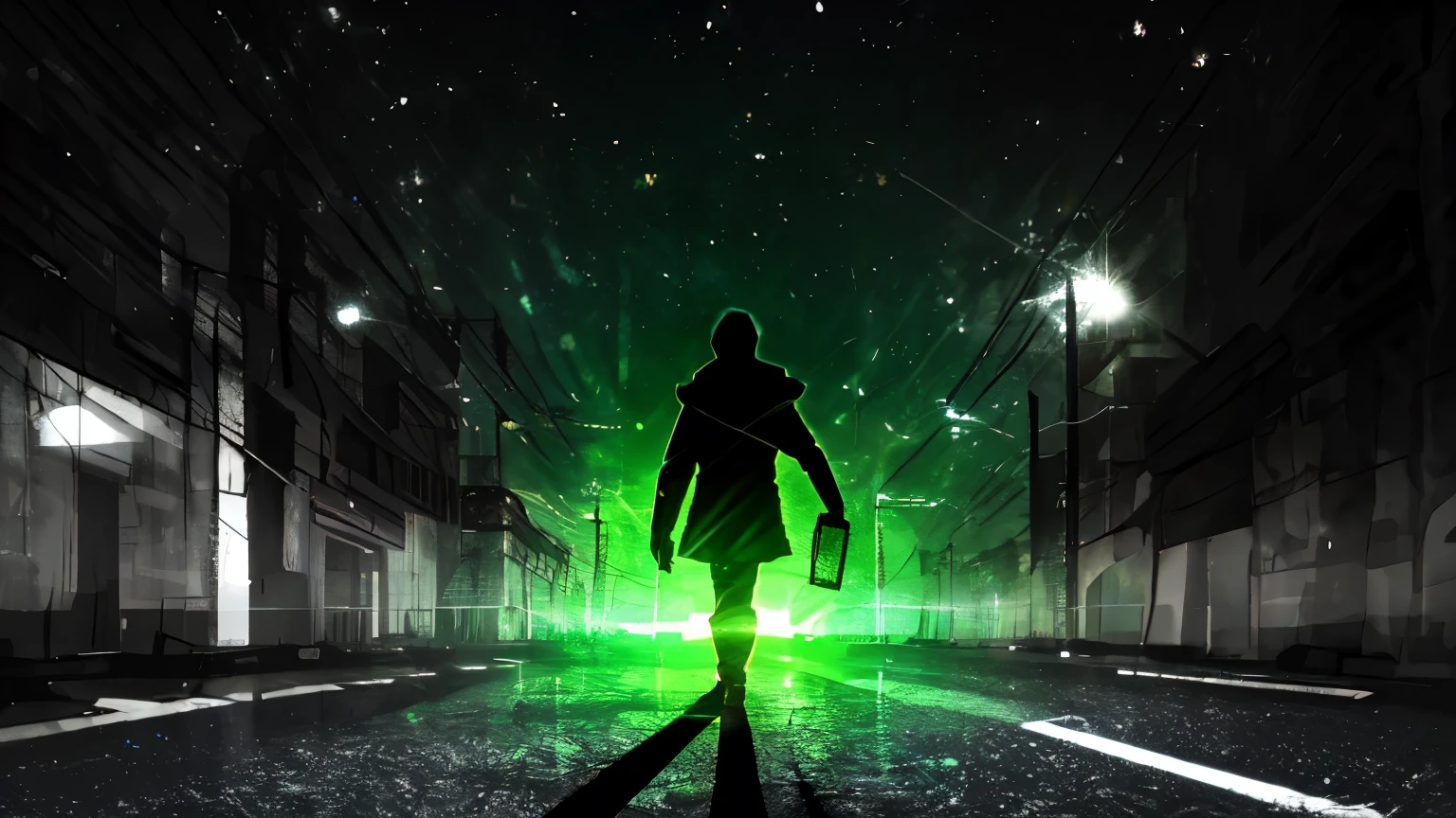 A sad portrait thumbnail of a man with a hood walking lonely to the street at night.