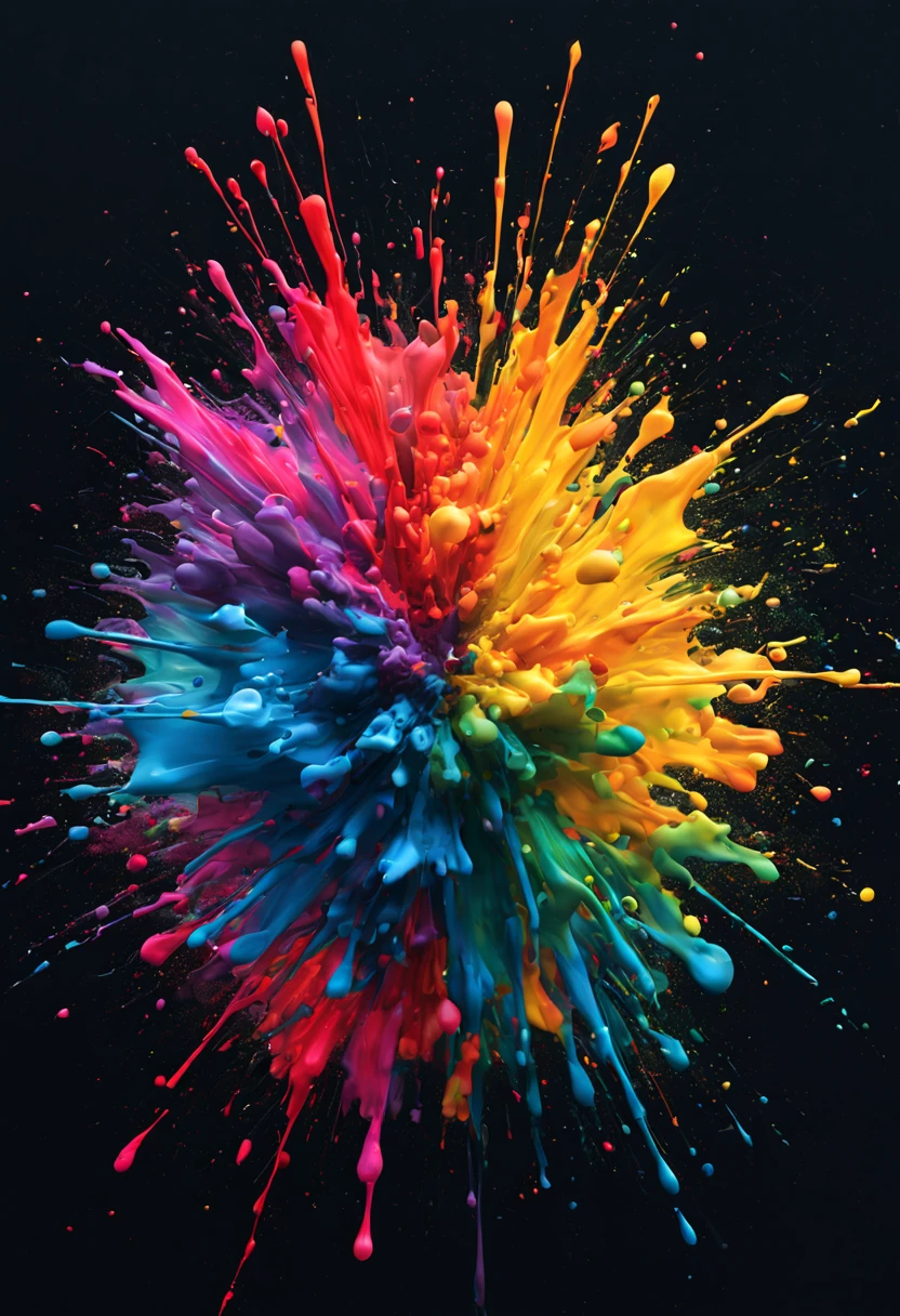 imagine drops of paint of different colors exploding and dissolving in all directions, harmonious colors

