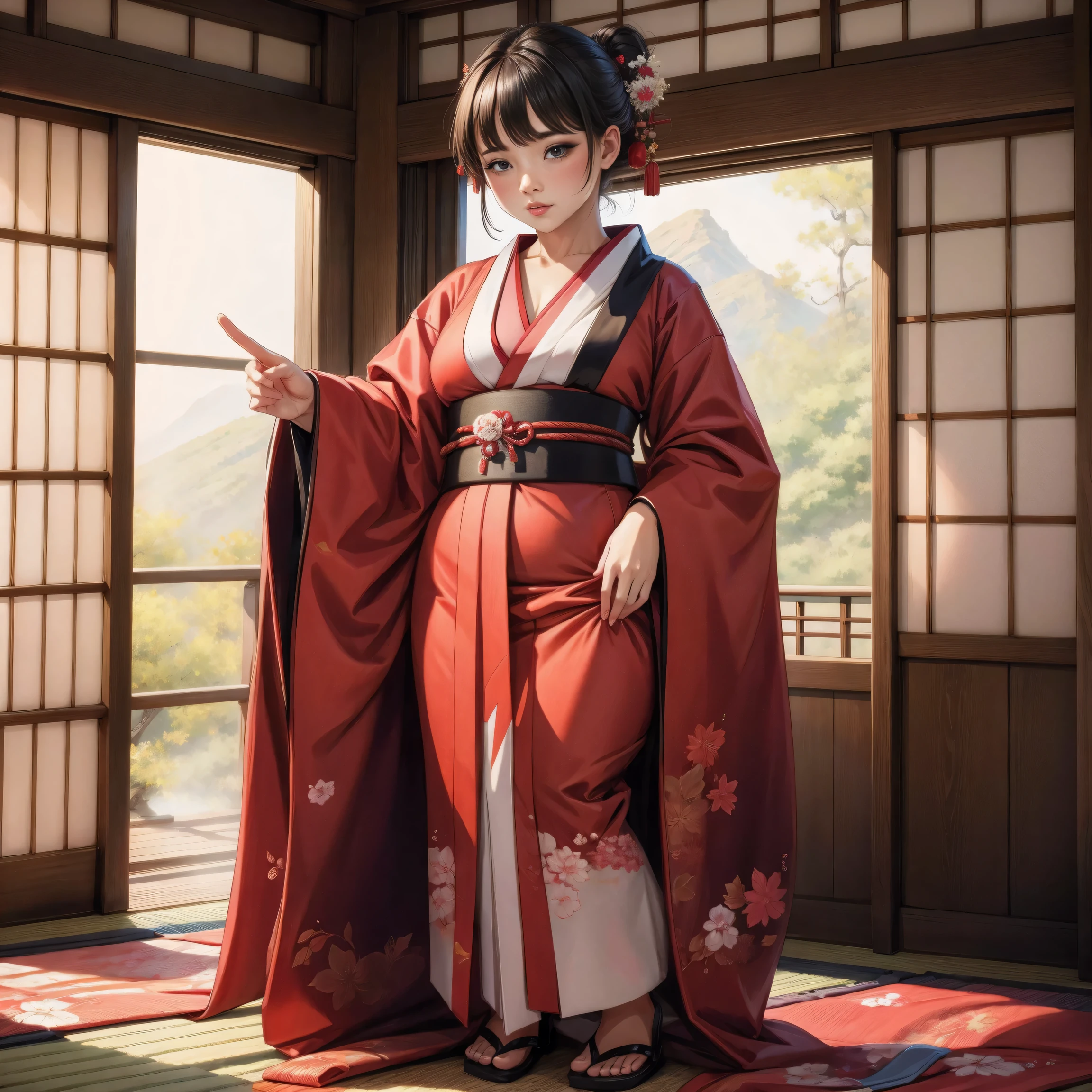 (8K, Best Quality, Masterpiece, Ultra High Definition: 1.2),kimono,Japanese room,hakama,fullbody