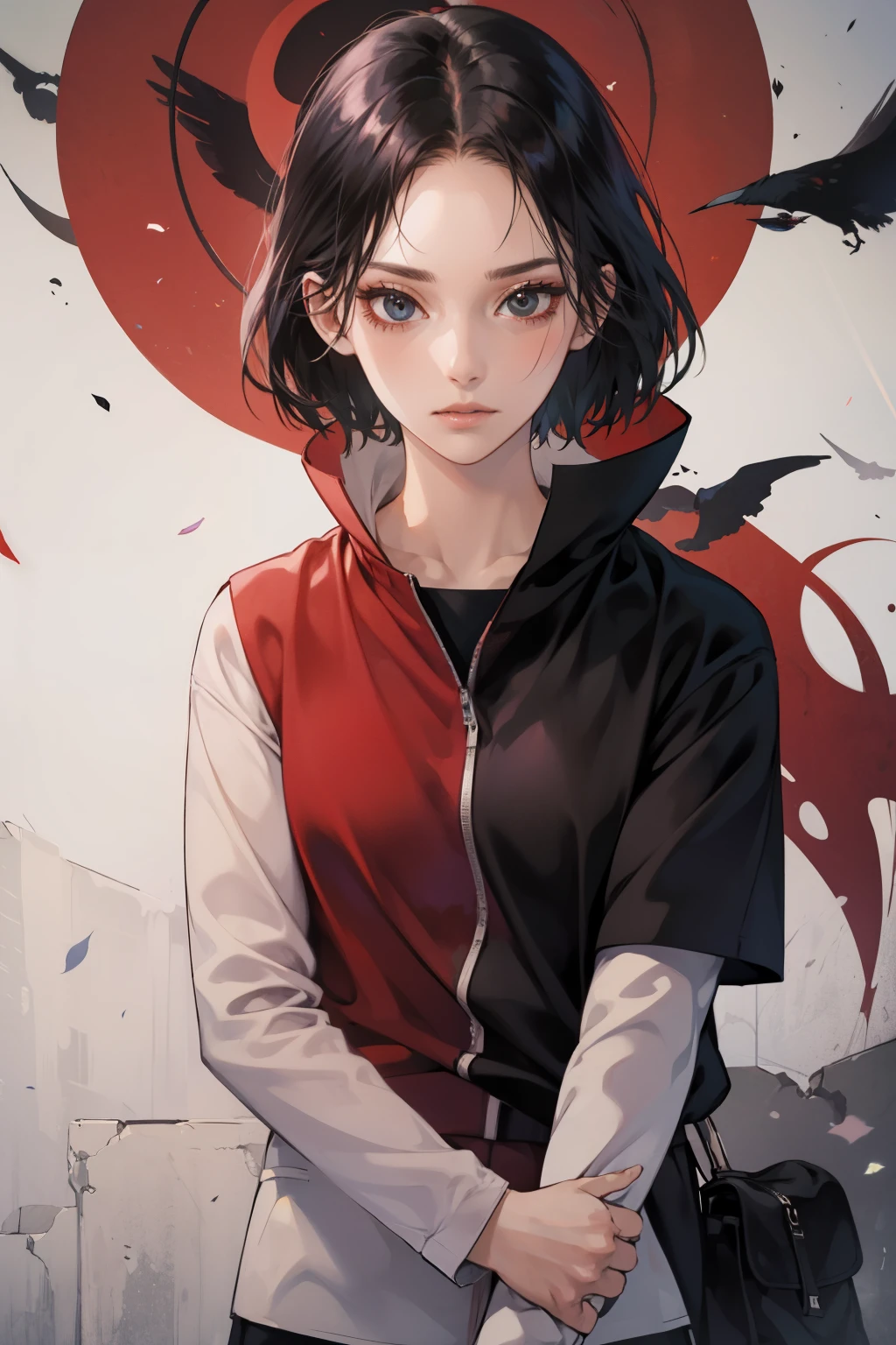 girl with sharingan, black hair, Black eyes