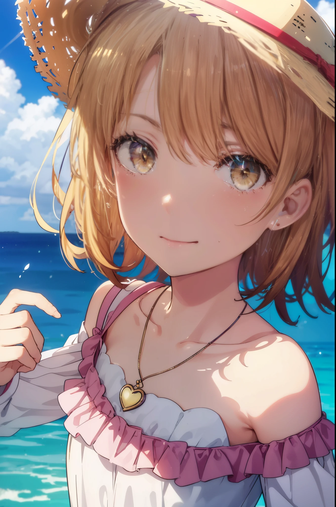 2 girl,,Girl,,Flat Chest,Colorful Bikinis,Highest quality、High resolution、Detailed Background、Beautiful face in every detail、Teenage Beaulonde、Bobcut、Big smile、boost mood、 Summer sun、Shining Sea,Hands behind back