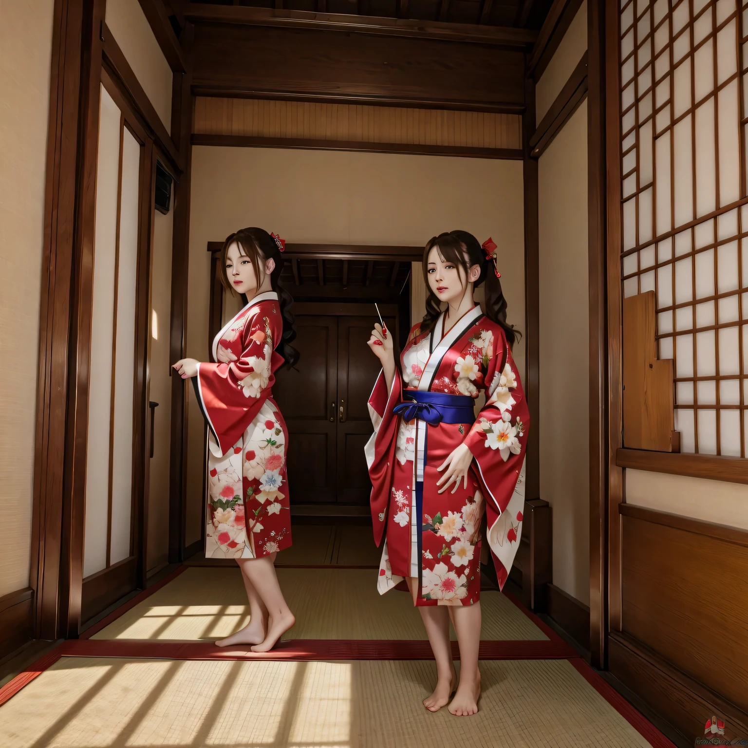 (8K, Best Quality, Masterpiece, Ultra High Definition: 1.2),kimono,Japanese room,hakama,fullbody