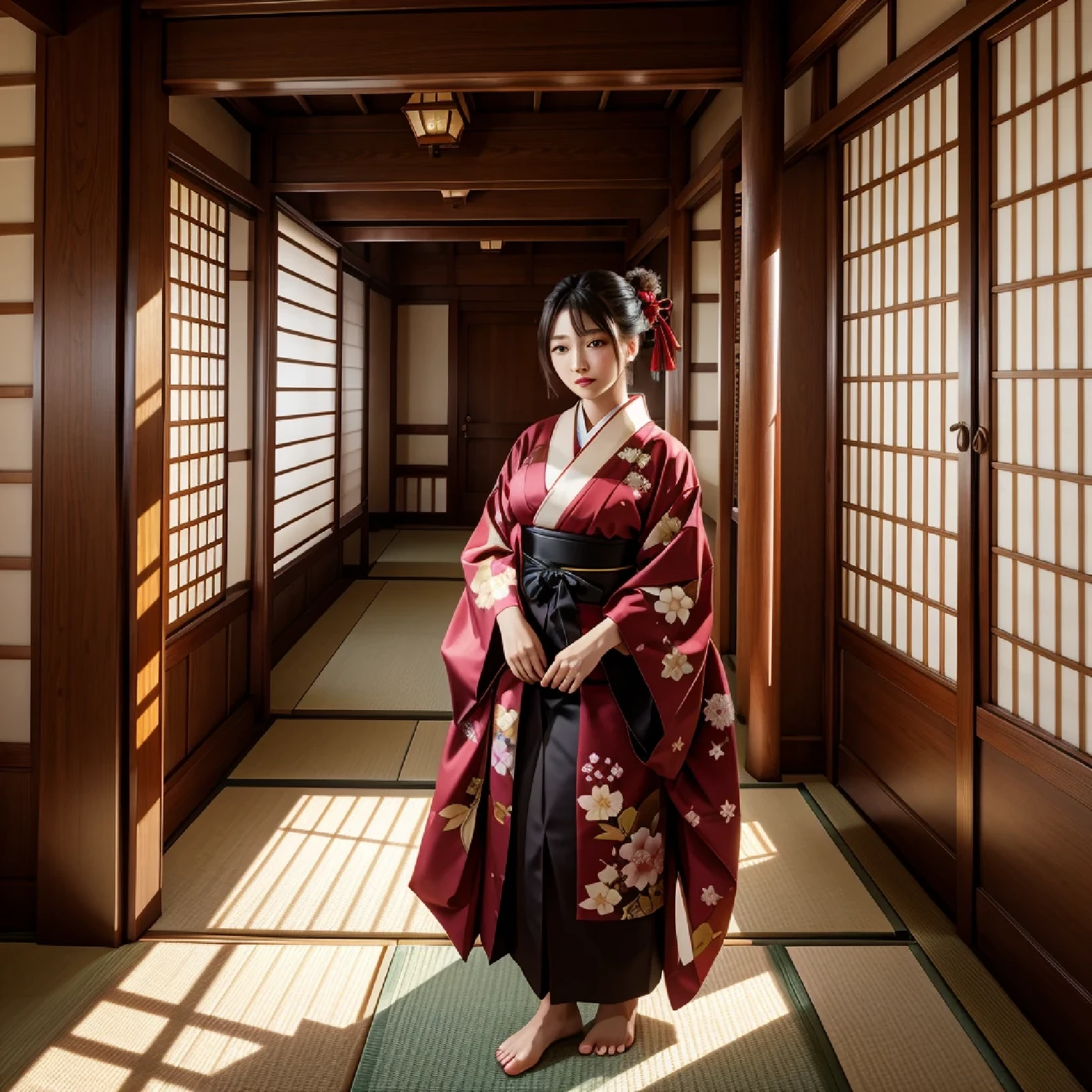 (8K, Best Quality, Masterpiece, Ultra High Definition: 1.2),kimono,Japanese room,hakama,fullbody