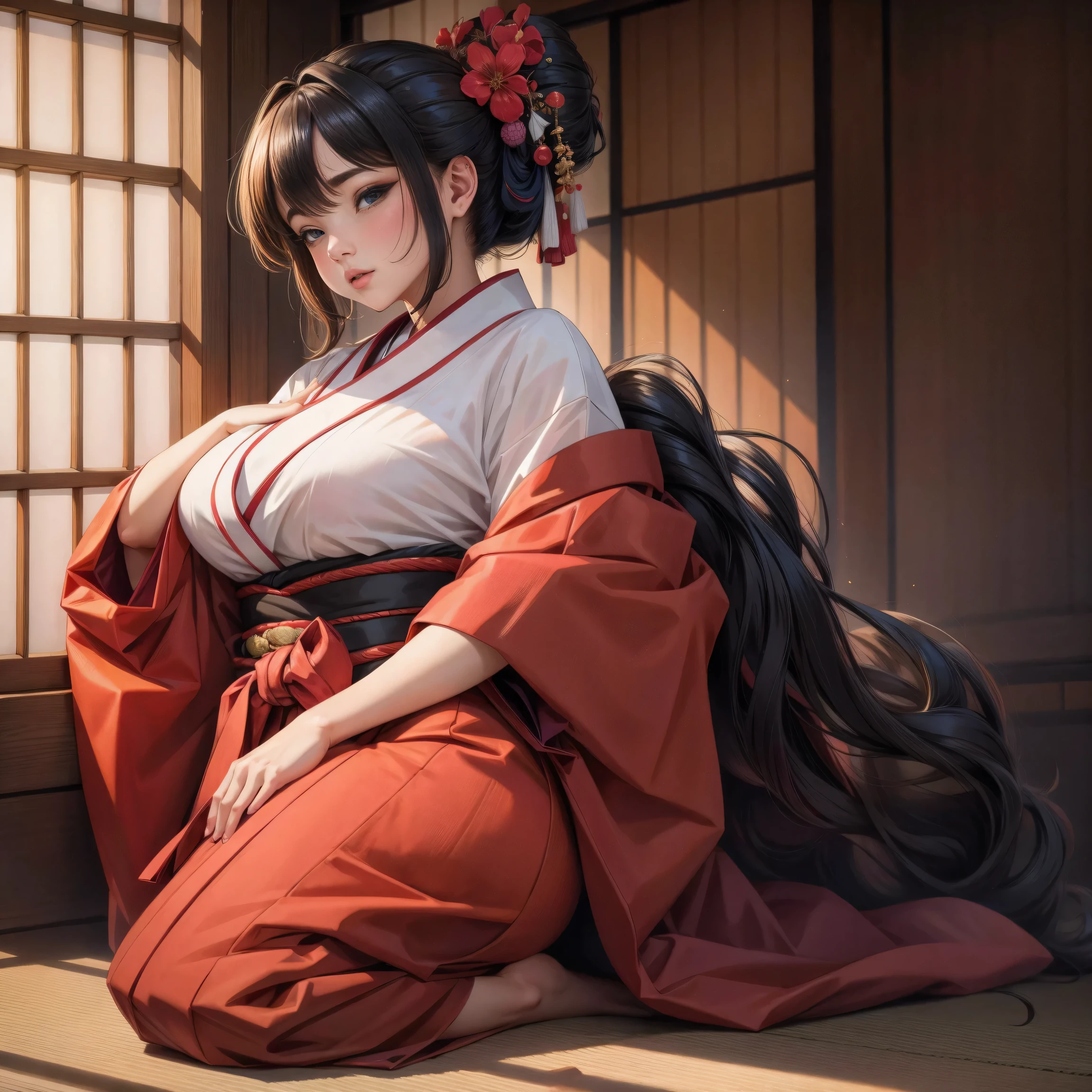 (8K, Best Quality, Masterpiece, Ultra High Definition: 1.2),kimono,Japanese room,hakama,fullbody
