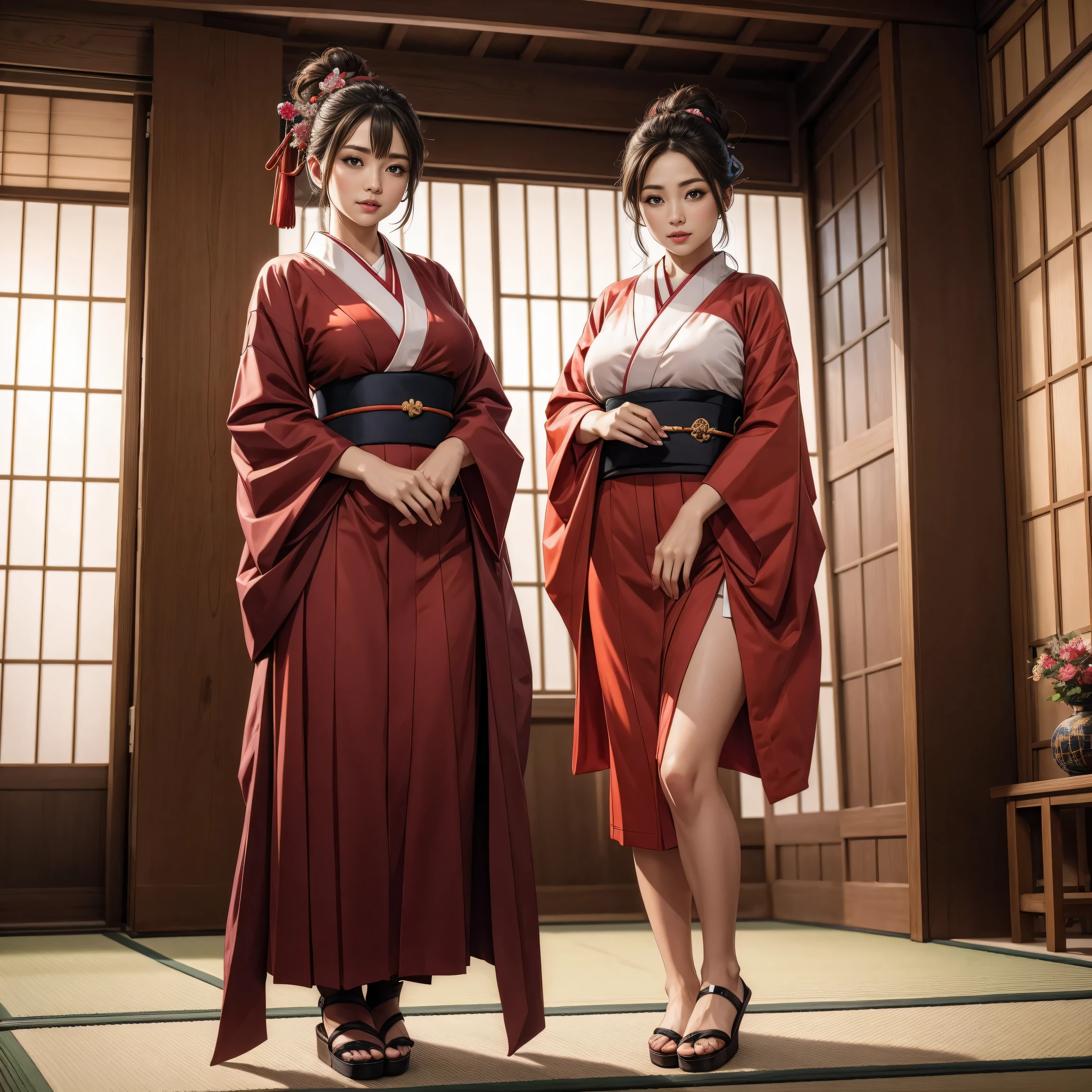 (8K, Best Quality, Masterpiece, Ultra High Definition: 1.2),kimono,Japanese room,hakama,fullbody