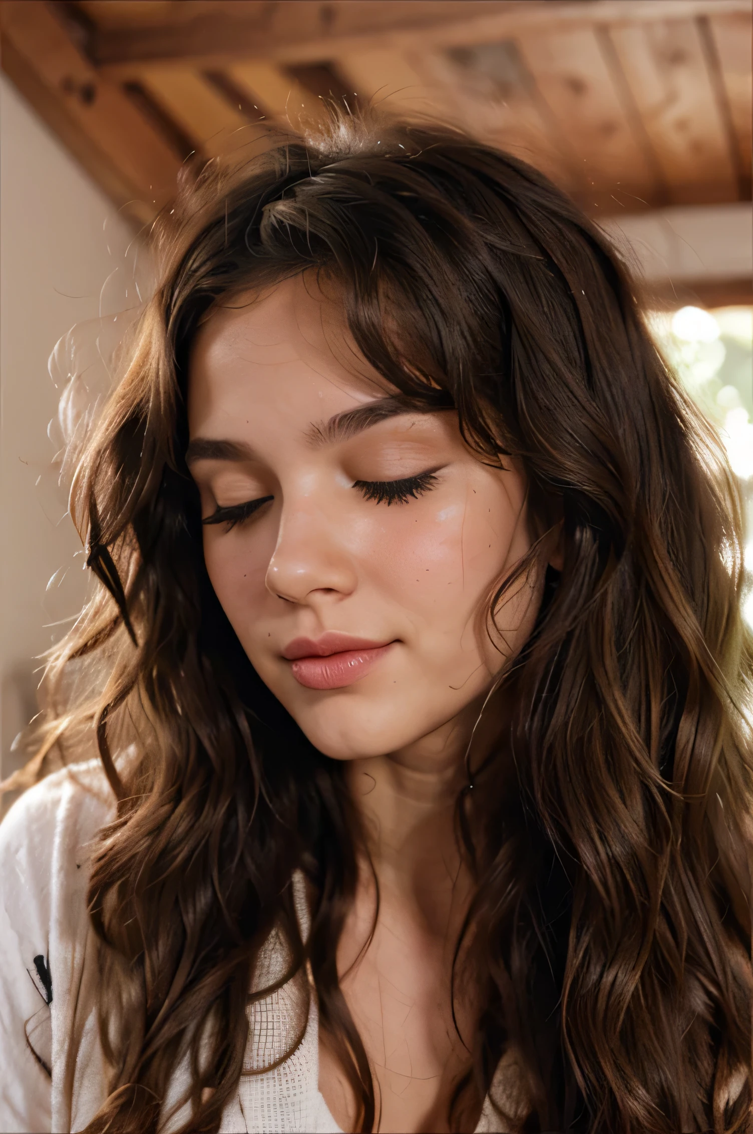 Cute woman, natural happy smile, blush, shiny teeth, soft lips, wavy hair, natural, cute short skirt, cute crop top