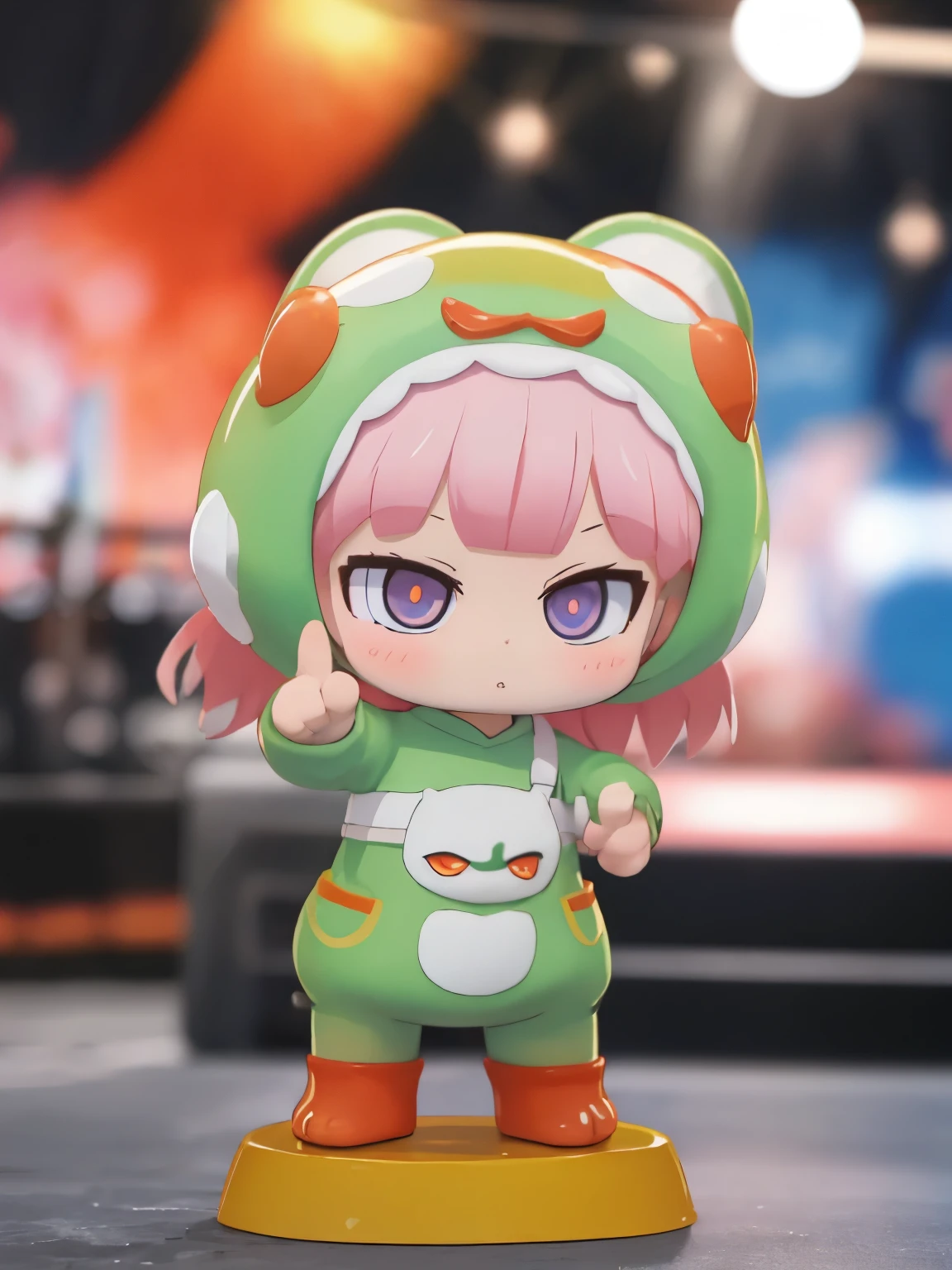 blindbox、Chibi girl acting on the stage of Hero Sentai、wearing a cute monster costume、beam pose