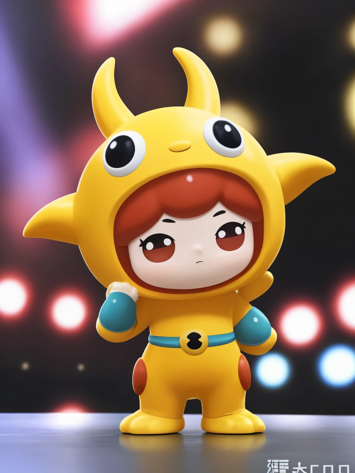 blindbox、Chibi girl acting on the stage of Hero Sentai、wearing a cute monster costume、beam pose