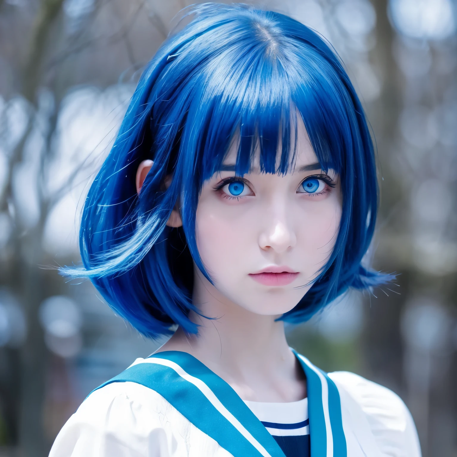 Magical girl black and blue odd eyes blue hair