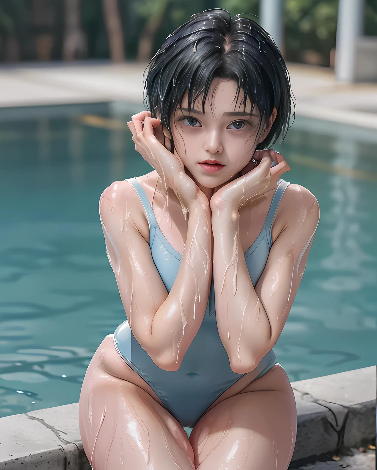 One penis inserted into Sailor Mercury'vagina, (((あまりにも美しい15 years oldの少女))), ((highest quality)), ((wearing a sailor senshi leotard)), ((masterpiece)), (realistic), perfect face, ((Wearing a Sailor Senshi costume)), 8k, ultra high resolution, (put your hands behind your head:1.5), golden ratio, ultra high resolutionの写真, (complete limbs), (normal limb), both arms tied behind the back, Sigma 85mmF/1.4, 50mm Lenac lighting, hyper real, Leotards that are too close to the skin, (perfect limbs), beautiful thighs, eyebrows too thin, nffsw, RAW photo, Too cute small face, small breasts, narrow waist, (Leotard fabric is too thin), ((Lower body exposed)), Sailor Mercury is too young, lots of sweat, ((anatomically correct)), Slender beauty, エロ可愛い15 years oldの女性, leotard fabric is too thin, 詳細なvagina, ((complete limbs)), A leotard that fits perfectly against your skin, (half-crying face), (sweaty and wet:1.4), (Kneeling and open leg pose), ((beautiful thighs)), , short-haired with bangs, not wearing underwear, (anatomically correct), vaginaから愛液を滴らせる女の子