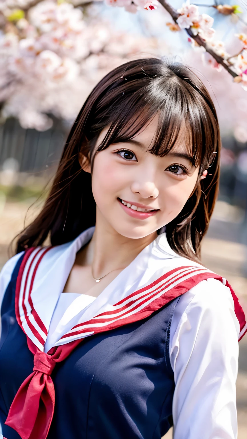 (((beautiful japanese high school girl))) 、1 person、(((At the cherry blossom trees in bloom)))、doing a sexy pose、(((Revealing sailor suit)))、(((Glamour)))、((smile))、photorealistic、With a clearer image、beautiful detailed eyes、hyper realism、high contrast、Ultra HD、realistic skin texture、Highest image quality、highest quality、ultra high resolution、Finely detailed、very carefully