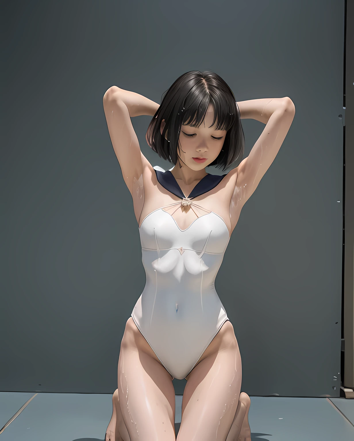 One penis inserted into Sailor Saturn&#39;vagina, (((あまりにも美しい15 years oldの少女))), ((highest quality)), ((wearing a sailor senshi leotard)), ((masterpiece)), (realistic), perfect face, ((wearing a sailor saturn costume)), 8k, ultra high resolution, (put your hands behind your head:1.5), golden ratio, ultra high resolutionの写真, (complete limbs), (normal limb), both arms tied behind the back, Sigma 85mmF/1.4, 50mm Lenac lighting, hyper real, Leotards that are too close to the skin, (perfect limbs), beautiful thighs, eyebrows too thin, nffsw, RAW photo, Too cute small face, small breasts, narrow waist, (Leotard fabric is too thin), ((Lower body exposed)), Sailor Saturn is too young, lots of sweat, ((anatomically correct)), Slender beauty, エロ可愛い15 years oldの女性, leotard fabric is too thin, 詳細なvagina, ((complete limbs)), A leotard that fits perfectly against your skin, (half-crying face), (sweaty and wet:1.11), (Kneeling and open leg pose), ((beautiful thighs)), , short-haired with bangs, not wearing underwear, (anatomically correct), vaginaから愛液を滴らせる女の子